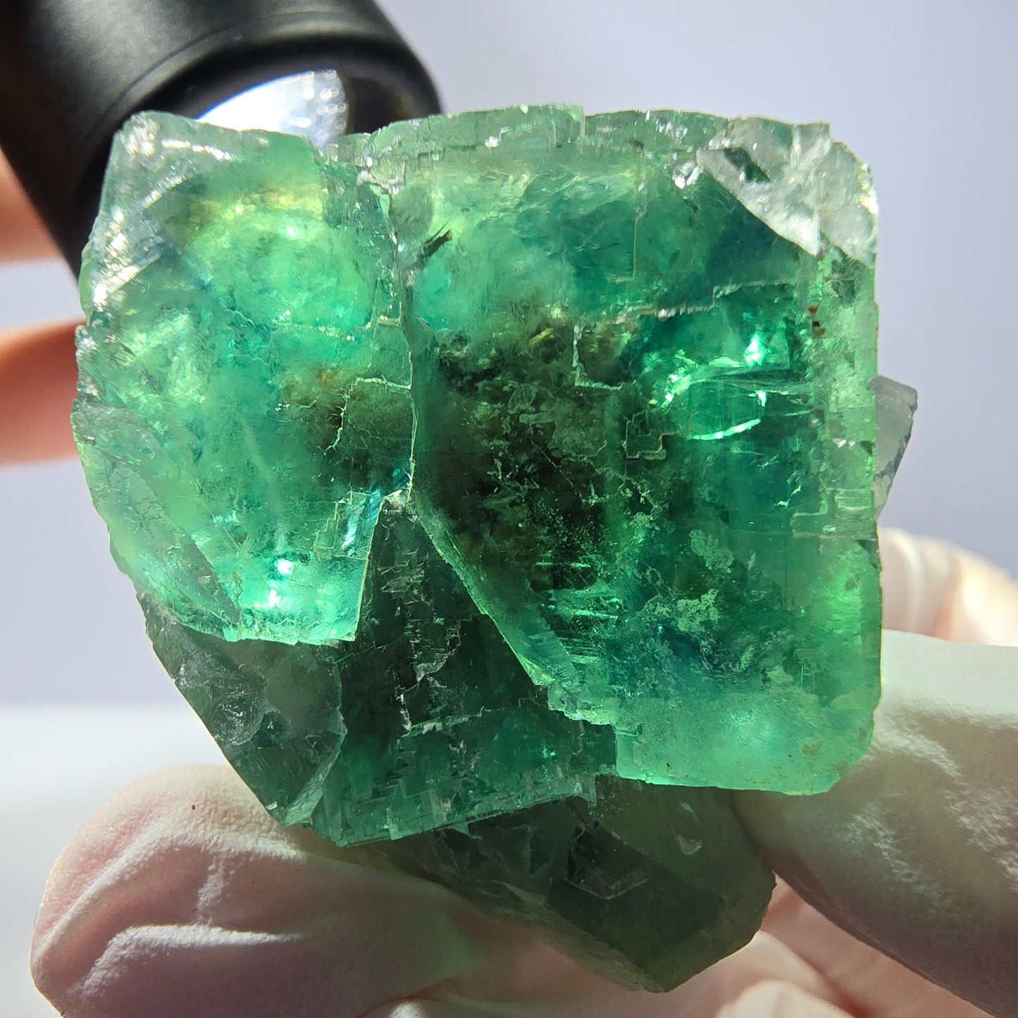 Spécimen de cube de fluorite fantôme transparente, vert parqueté, Okorusu, Namibie, 42 x 38 x 38 mm
