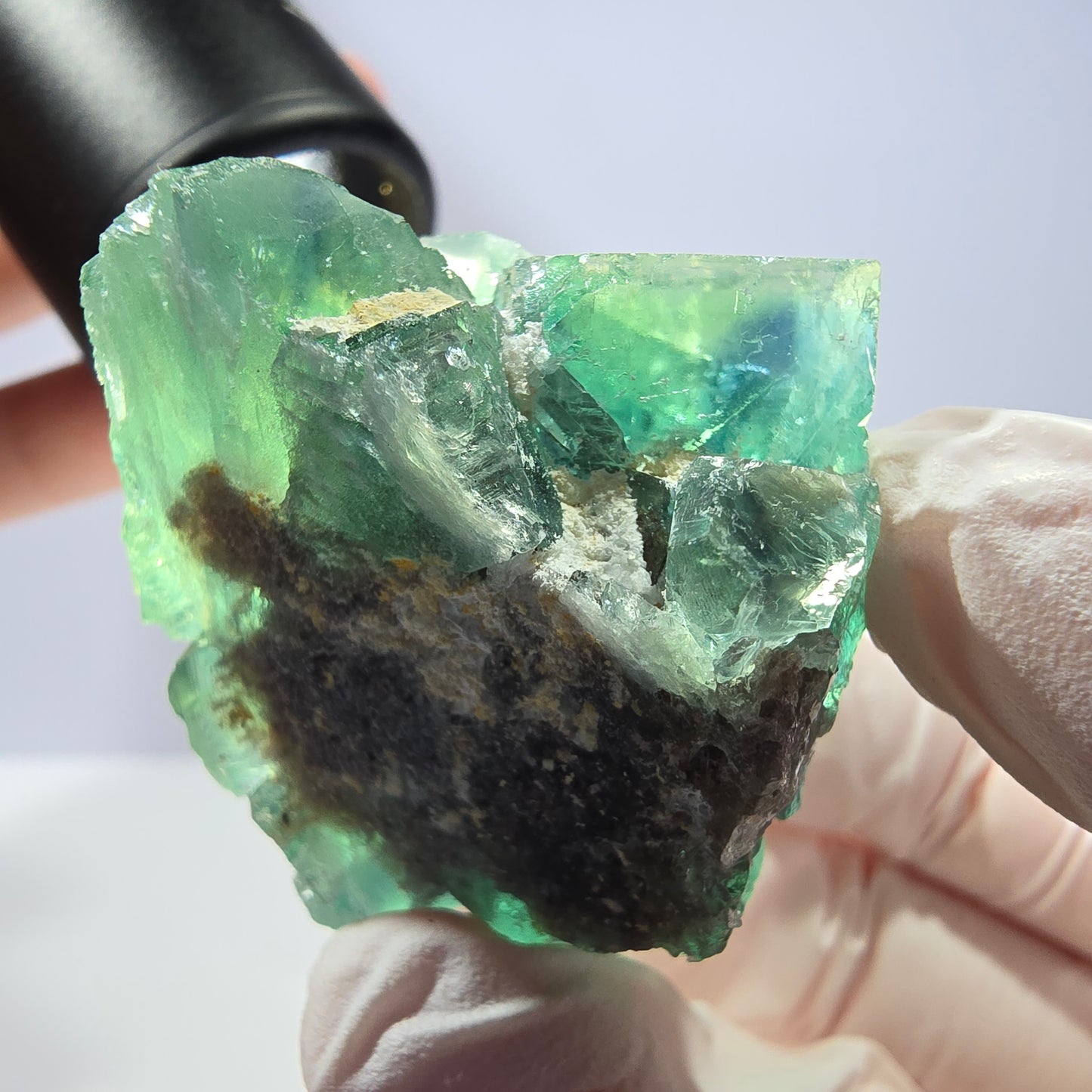 Spécimen de cube de fluorite fantôme transparente, vert parqueté, Okorusu, Namibie, 42 x 38 x 38 mm
