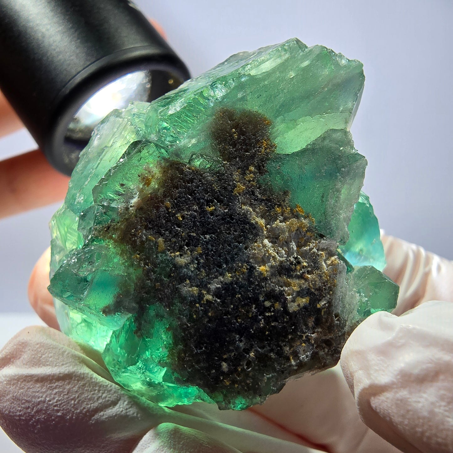 Spécimen de cube de fluorite fantôme transparente, vert parqueté, Okorusu, Namibie, 42 x 38 x 38 mm