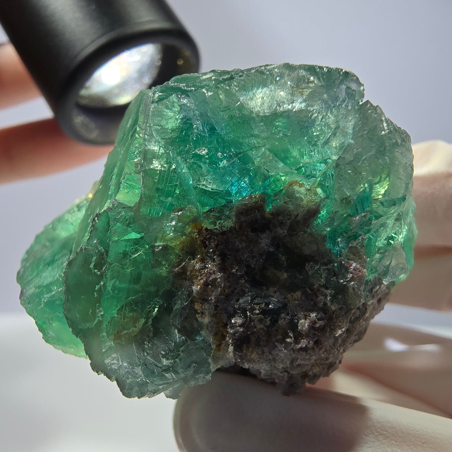 Spécimen de cube de fluorite fantôme transparente, vert parqueté, Okorusu, Namibie, 77 x 54 x 38 mm
