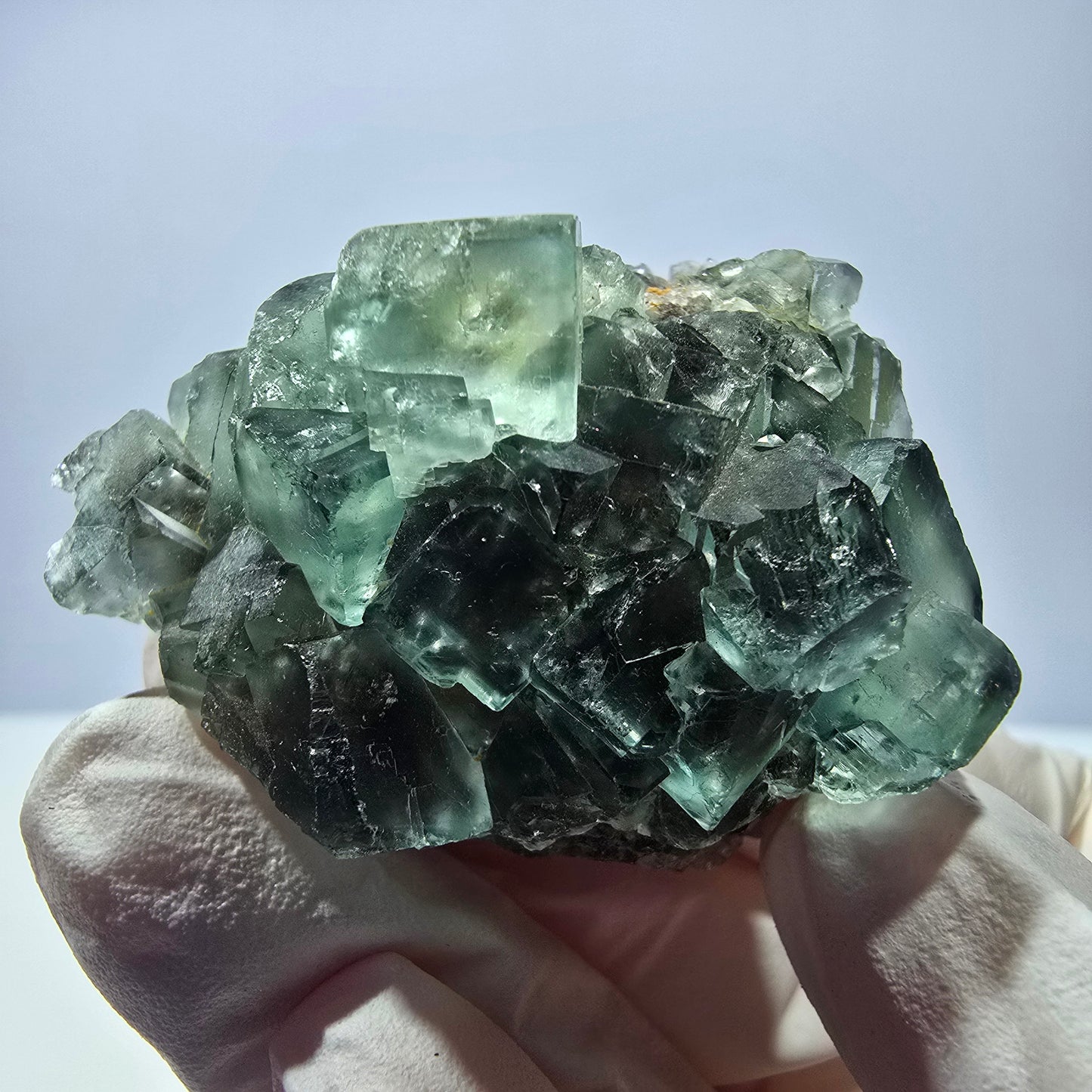 Spécimen de cube de fluorite fantôme transparente, vert parqueté, Okorusu, Namibie, 47 x 32 x 22 mm