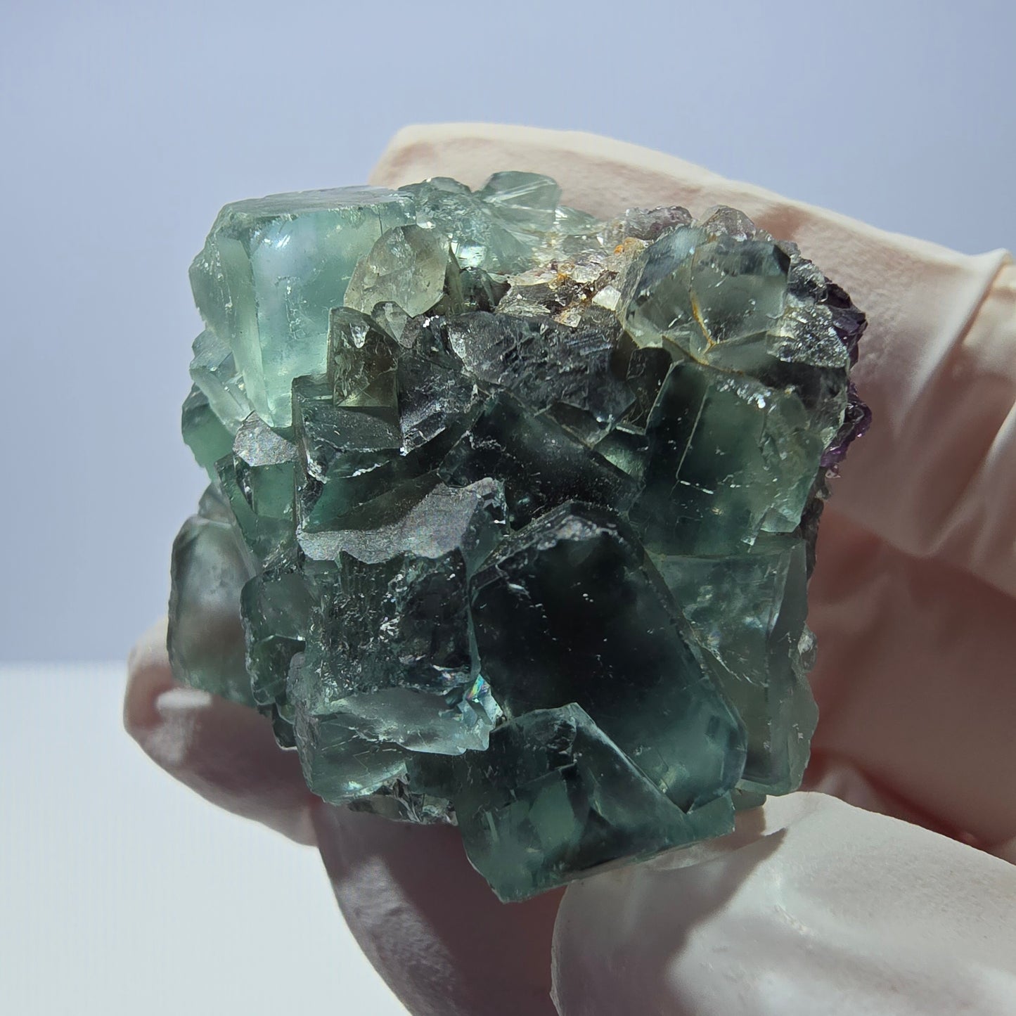 Spécimen de cube de fluorite fantôme transparente, vert parqueté, Okorusu, Namibie, 47 x 32 x 22 mm