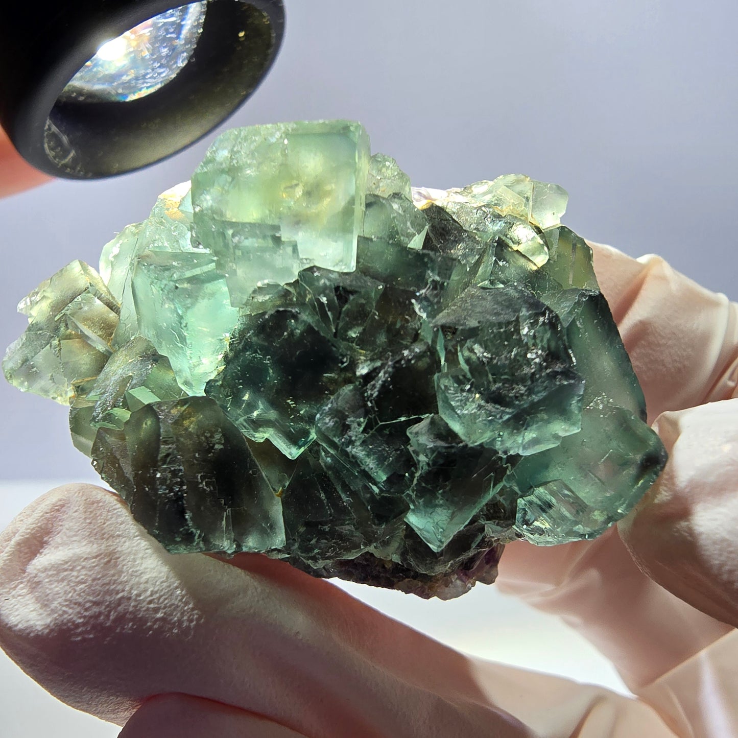Spécimen de cube de fluorite fantôme transparente, vert parqueté, Okorusu, Namibie, 47 x 32 x 22 mm