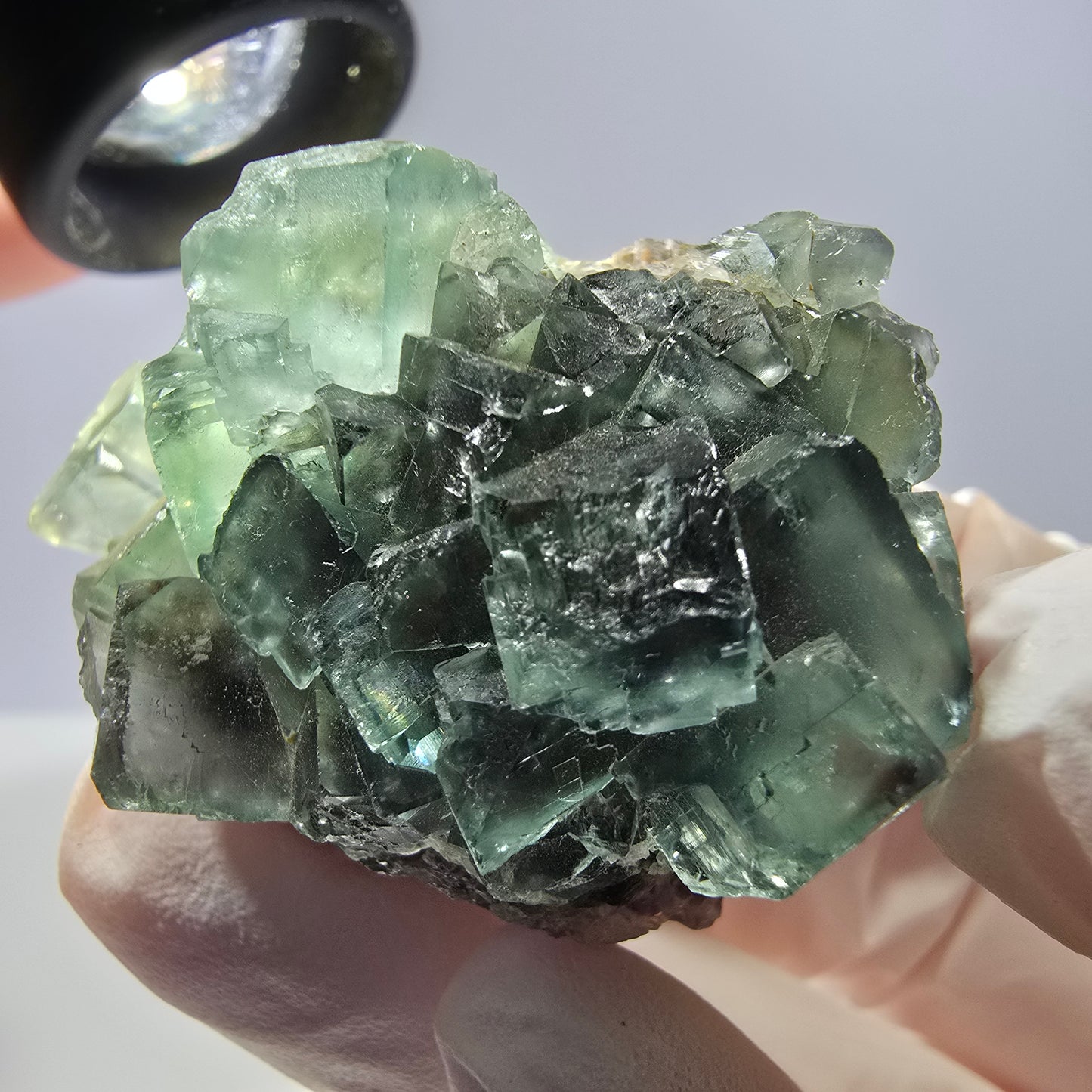 Spécimen de cube de fluorite fantôme transparente, vert parqueté, Okorusu, Namibie, 47 x 32 x 22 mm