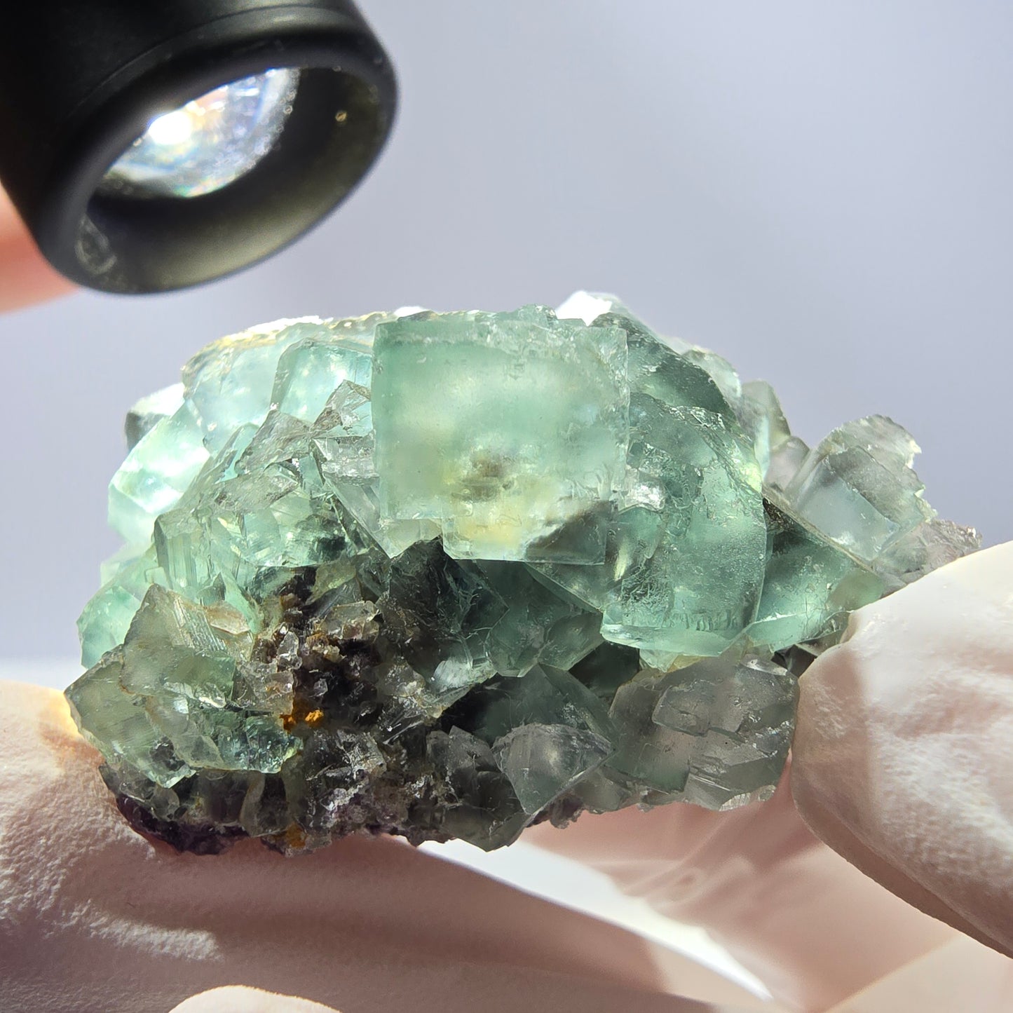 Spécimen de cube de fluorite fantôme transparente, vert parqueté, Okorusu, Namibie, 47 x 32 x 22 mm