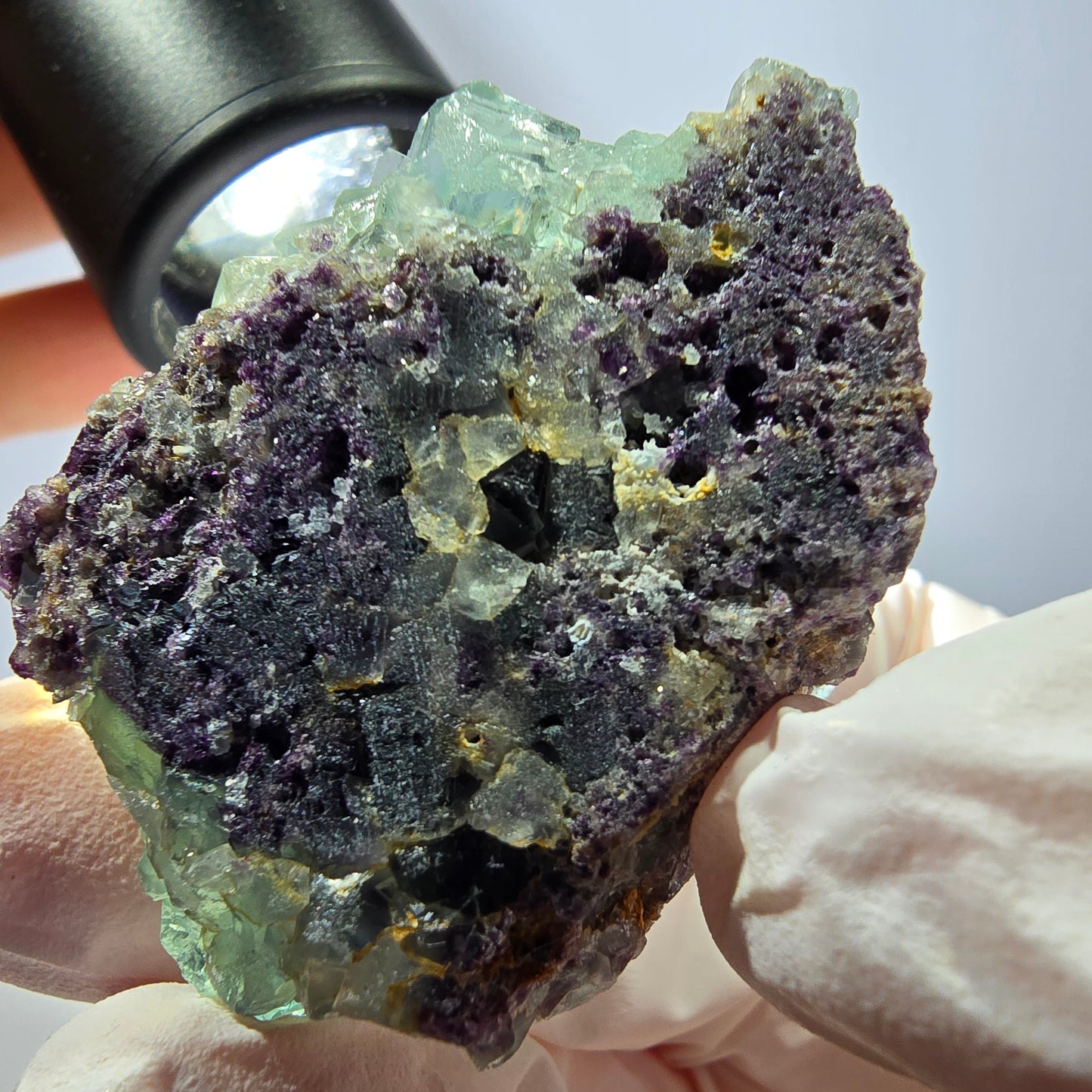 Spécimen de cube de fluorite fantôme transparente, vert parqueté, Okorusu, Namibie, 47 x 32 x 22 mm