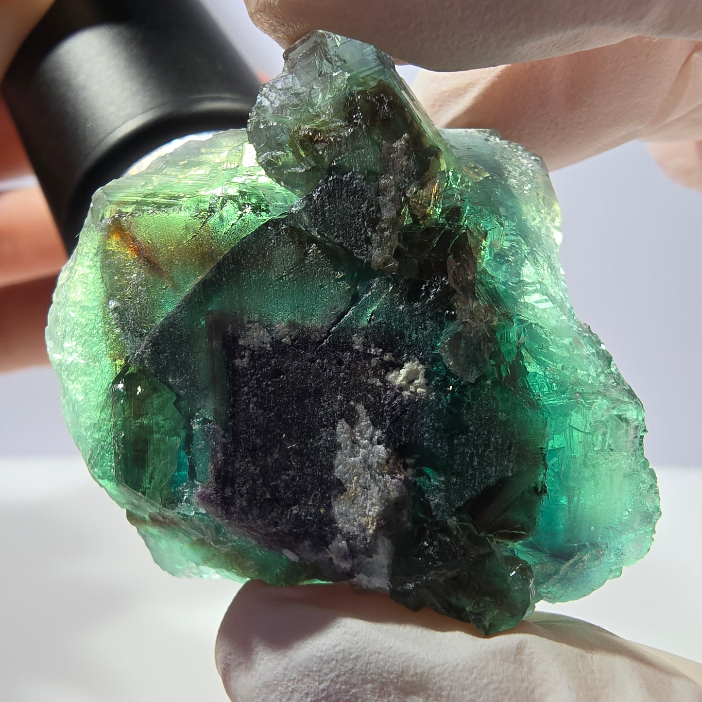 Spécimen de cube de fluorite fantôme transparente, vert parqueté, Okorusu, Namibie, 41 x 39 x 30 mm