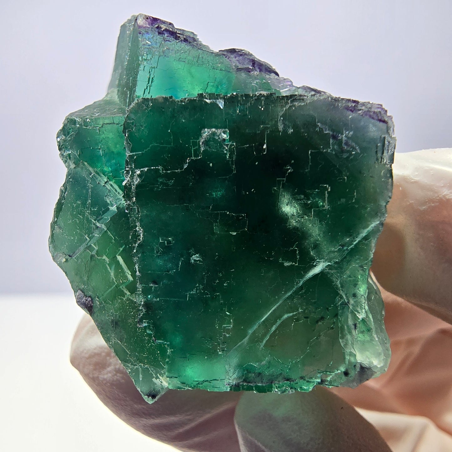 Spécimen de cube de fluorite fantôme transparente, vert parqueté, Okorusu, Namibie, 53 x 40 x 30 mm
