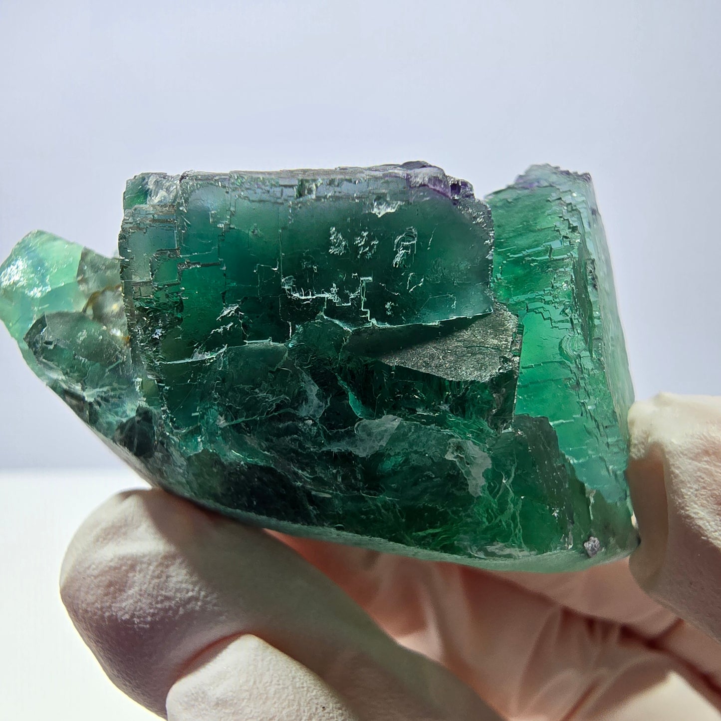 Spécimen de cube de fluorite fantôme transparente, vert parqueté, Okorusu, Namibie, 53 x 40 x 30 mm