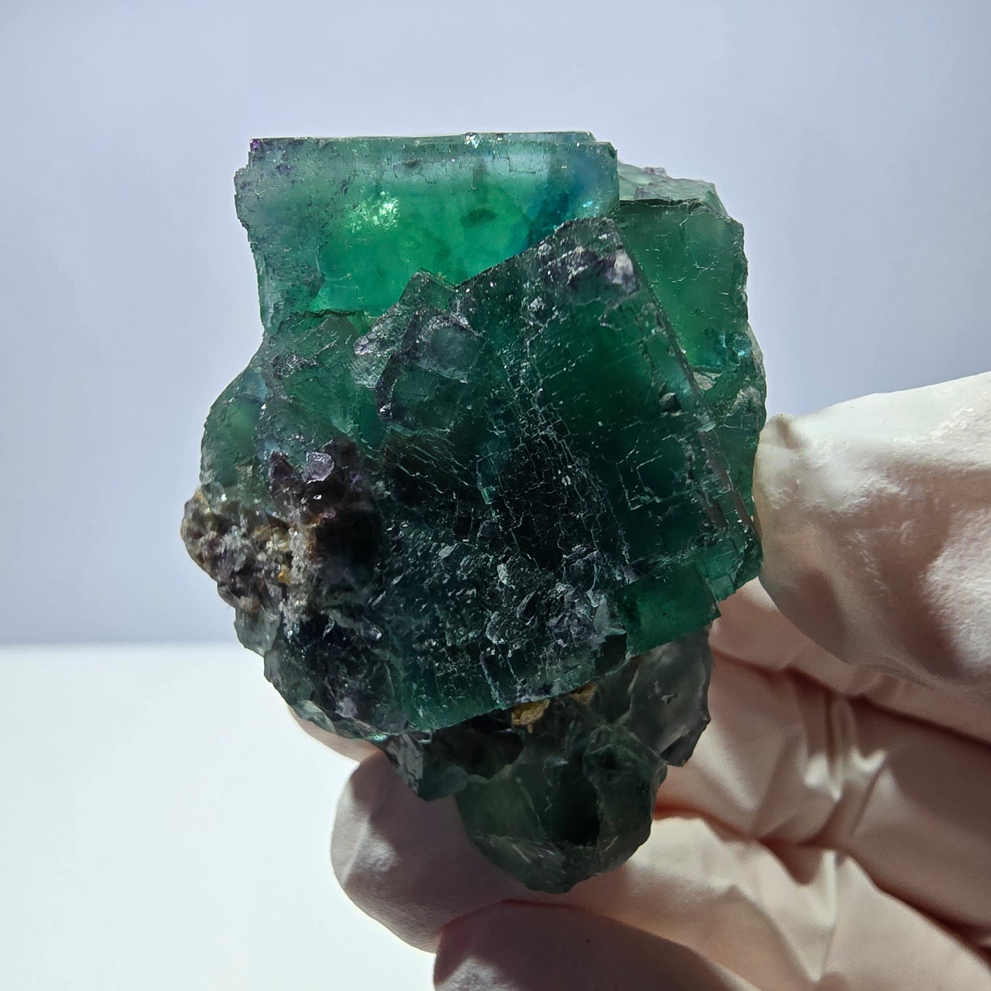 Spécimen de cube de fluorite fantôme transparente, vert parqueté, Okorusu, Namibie, 53 x 40 x 30 mm