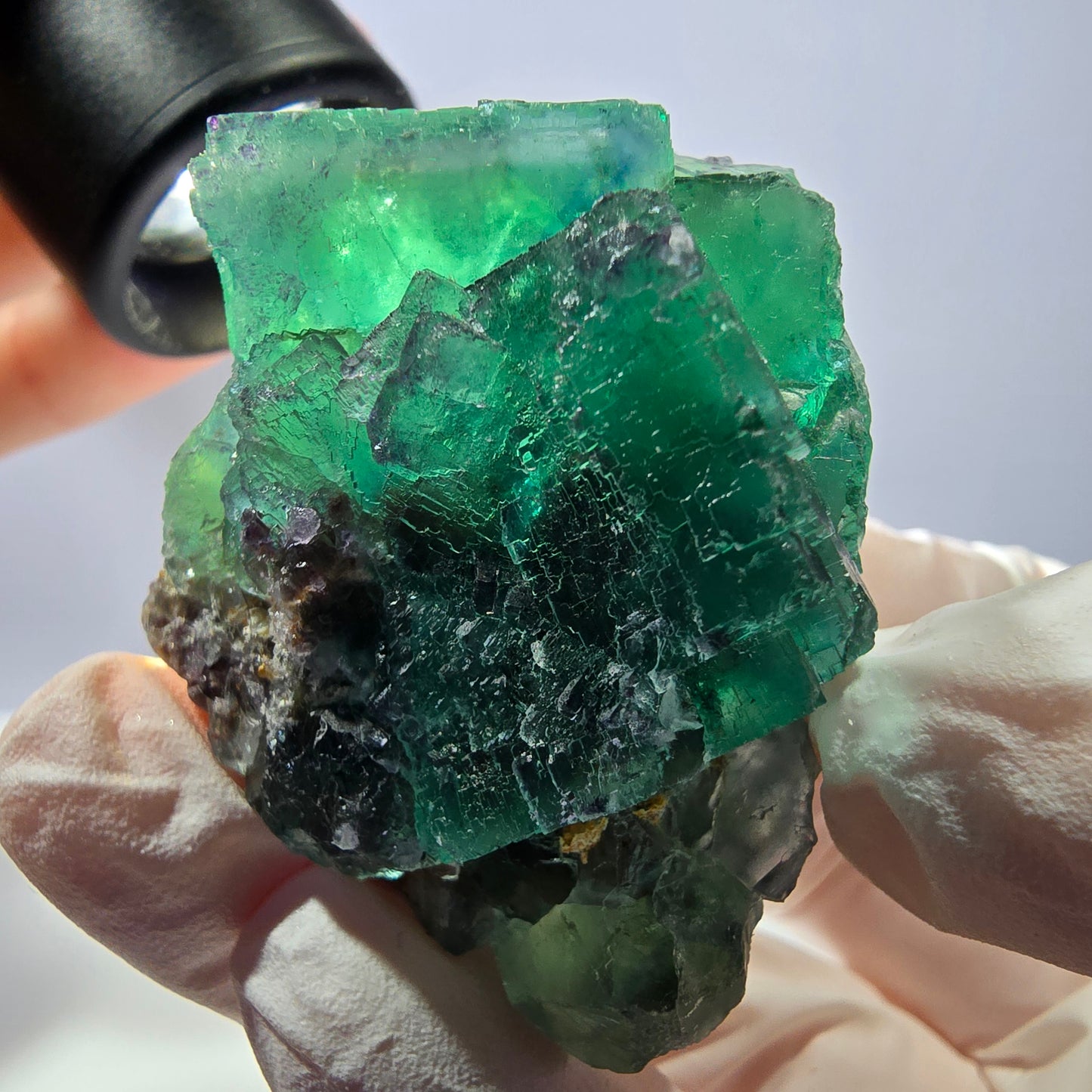 Spécimen de cube de fluorite fantôme transparente, vert parqueté, Okorusu, Namibie, 53 x 40 x 30 mm