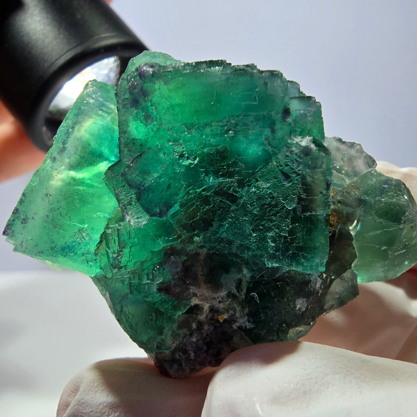Spécimen de cube de fluorite fantôme transparente, vert parqueté, Okorusu, Namibie, 53 x 40 x 30 mm