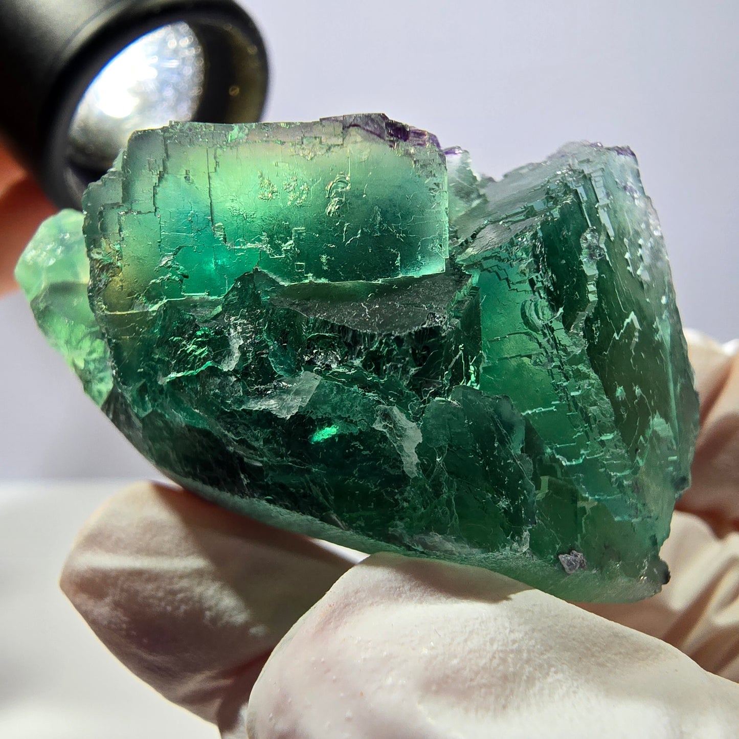 Spécimen de cube de fluorite fantôme transparente, vert parqueté, Okorusu, Namibie, 53 x 40 x 30 mm