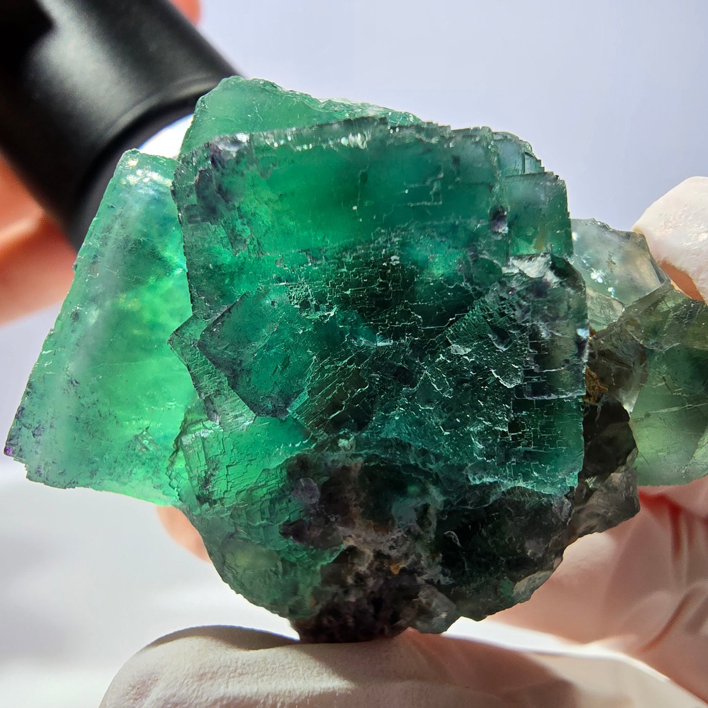 Spécimen de cube de fluorite fantôme transparente, vert parqueté, Okorusu, Namibie, 53 x 40 x 30 mm