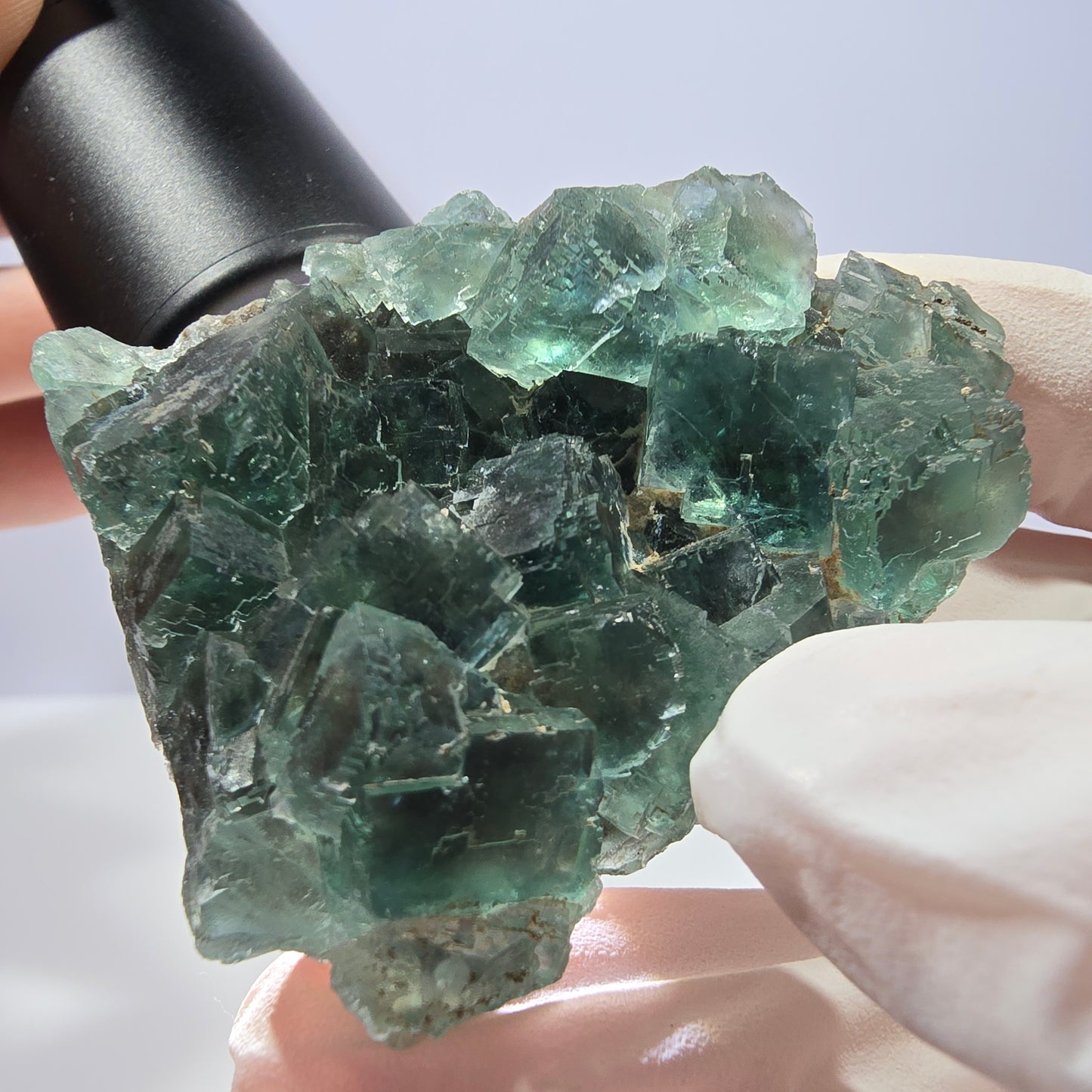 Spécimen de cube de fluorite fantôme transparente, vert parqueté, Okorusu, Namibie, 57 x 44 x 19 mm