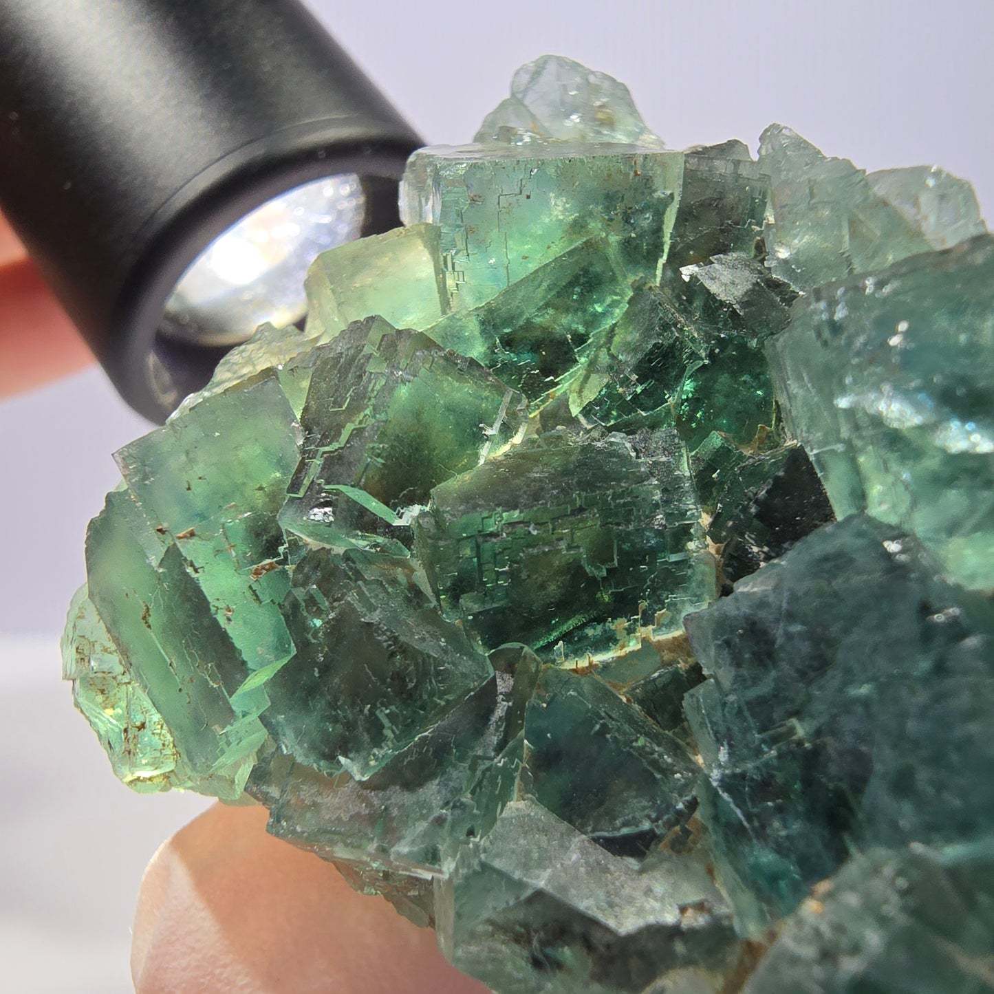 Spécimen de cube de fluorite fantôme transparente, vert parqueté, Okorusu, Namibie, 57 x 44 x 19 mm