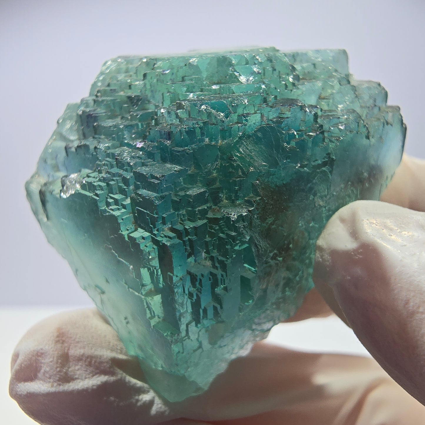 Spécimen de cube de fluorite fantôme transparente, vert parqueté, Okorusu, Namibie, 47 x 40 x 22 mm