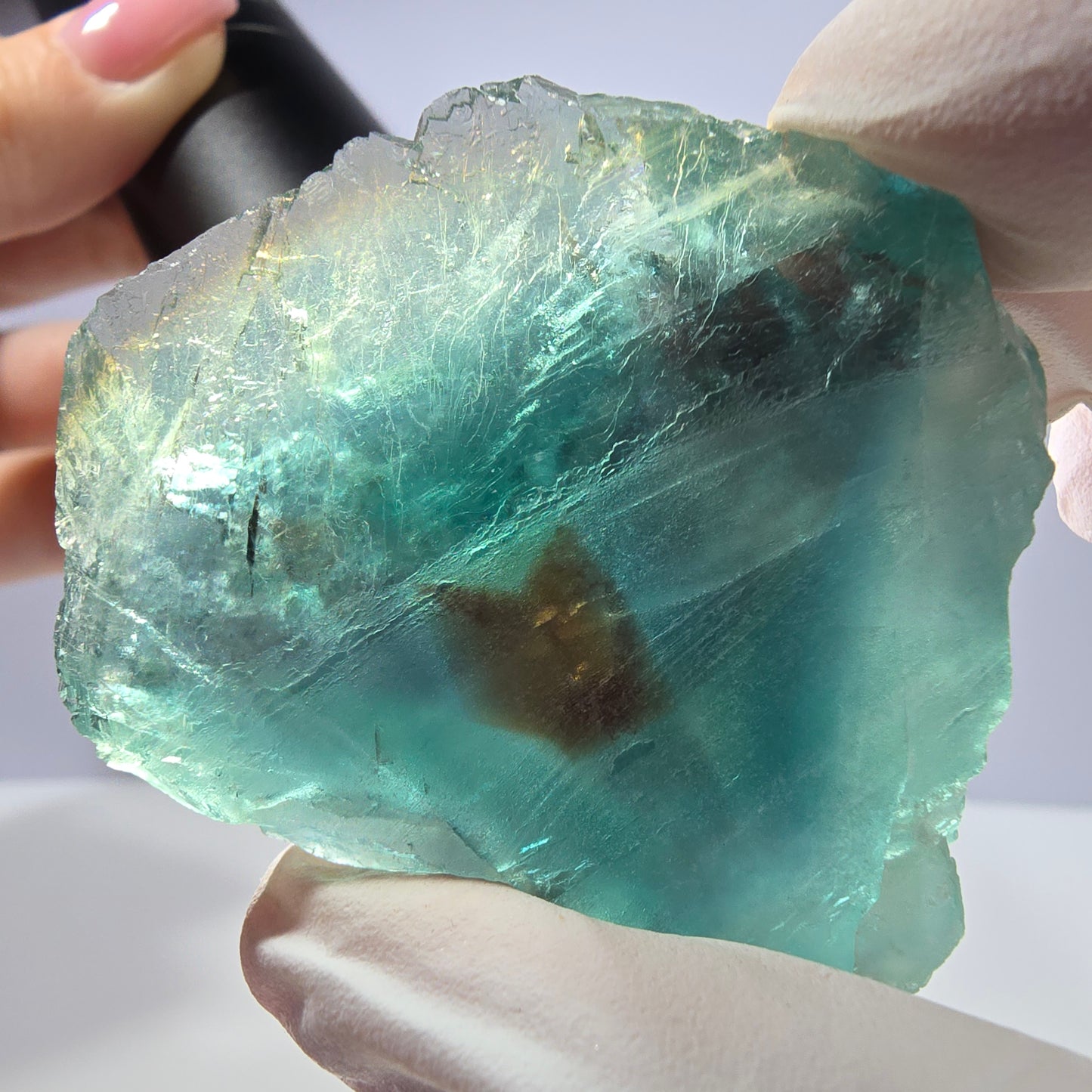 Spécimen de cube de fluorite fantôme transparente, vert parqueté, Okorusu, Namibie, 47 x 40 x 22 mm