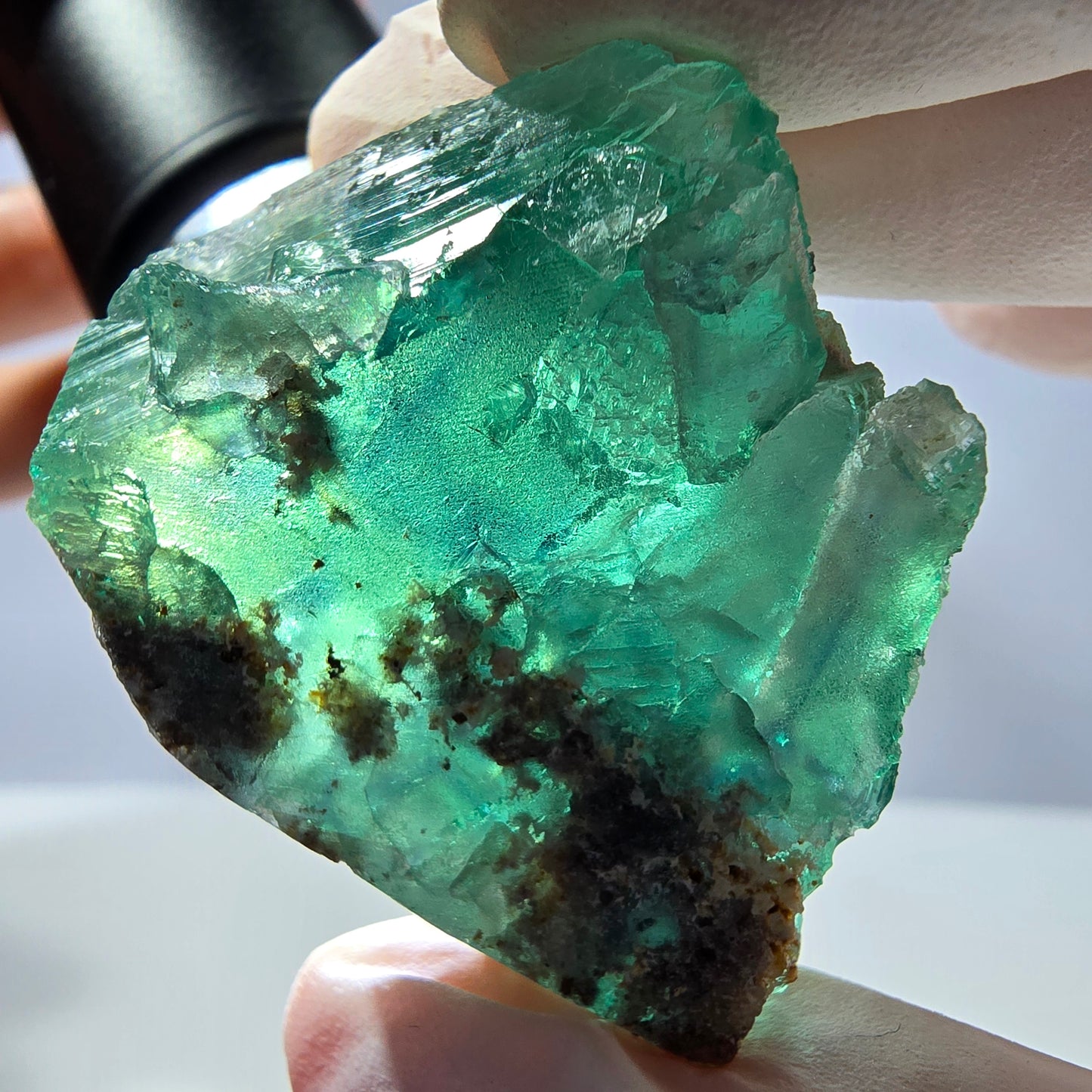 Spécimen de cube de fluorite fantôme transparente, vert parqueté, Okorusu, Namibie, 40 x 35 x 24 mm