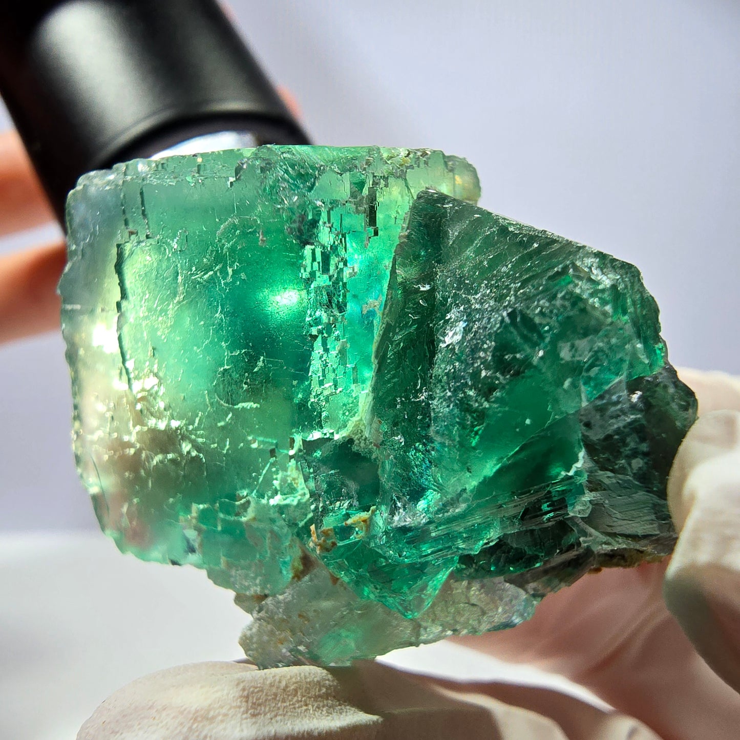 Spécimen de cube de fluorite fantôme transparente, vert parqueté, Okorusu, Namibie, 40 x 35 x 24 mm