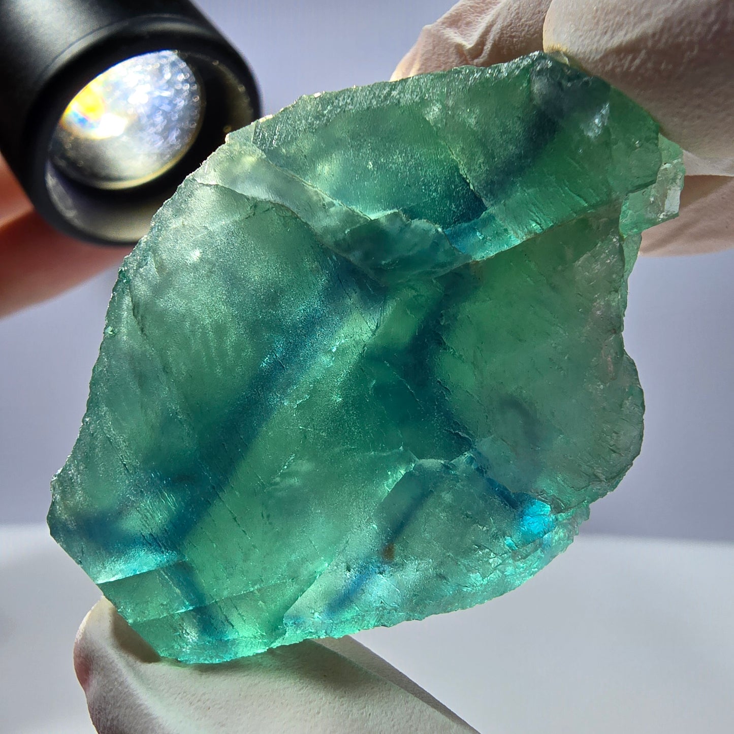 Spécimen de cube de fluorite fantôme transparente, vert parqueté, Okorusu, Namibie, 50 x 34 x 21 mm