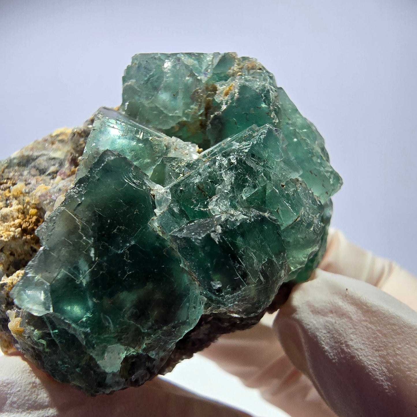 Spécimen de cube de fluorite fantôme transparente, vert parqueté, Okorusu, Namibie, 50 x 41 x 40 mm