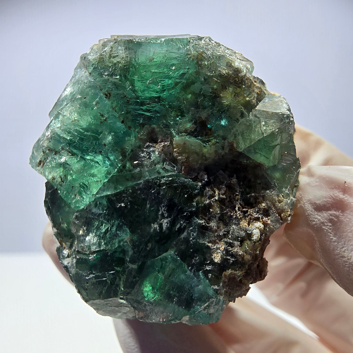 Spécimen de cube de fluorite fantôme transparente, vert parqueté, Okorusu, Namibie, 50 x 41 x 40 mm