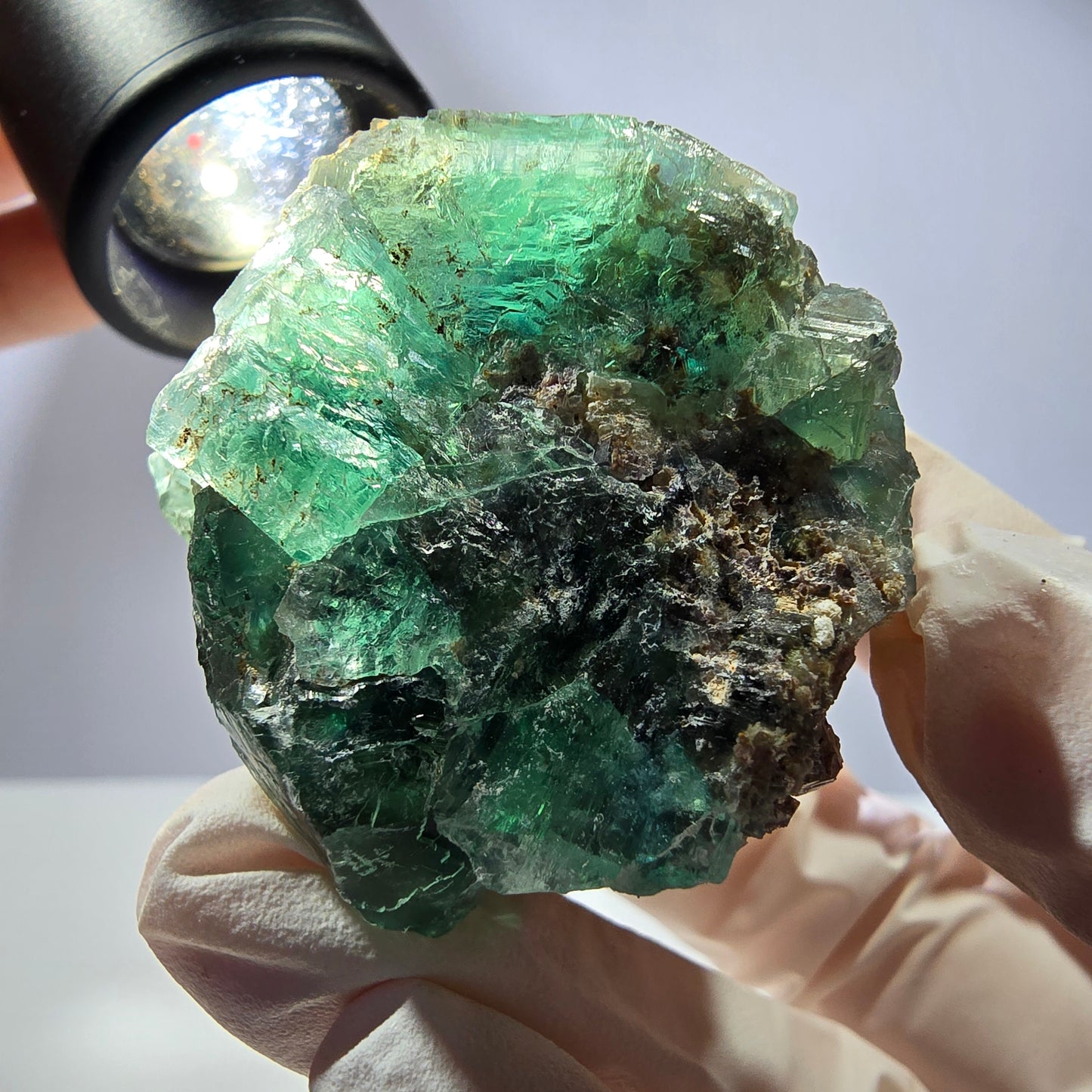 Spécimen de cube de fluorite fantôme transparente, vert parqueté, Okorusu, Namibie, 50 x 41 x 40 mm
