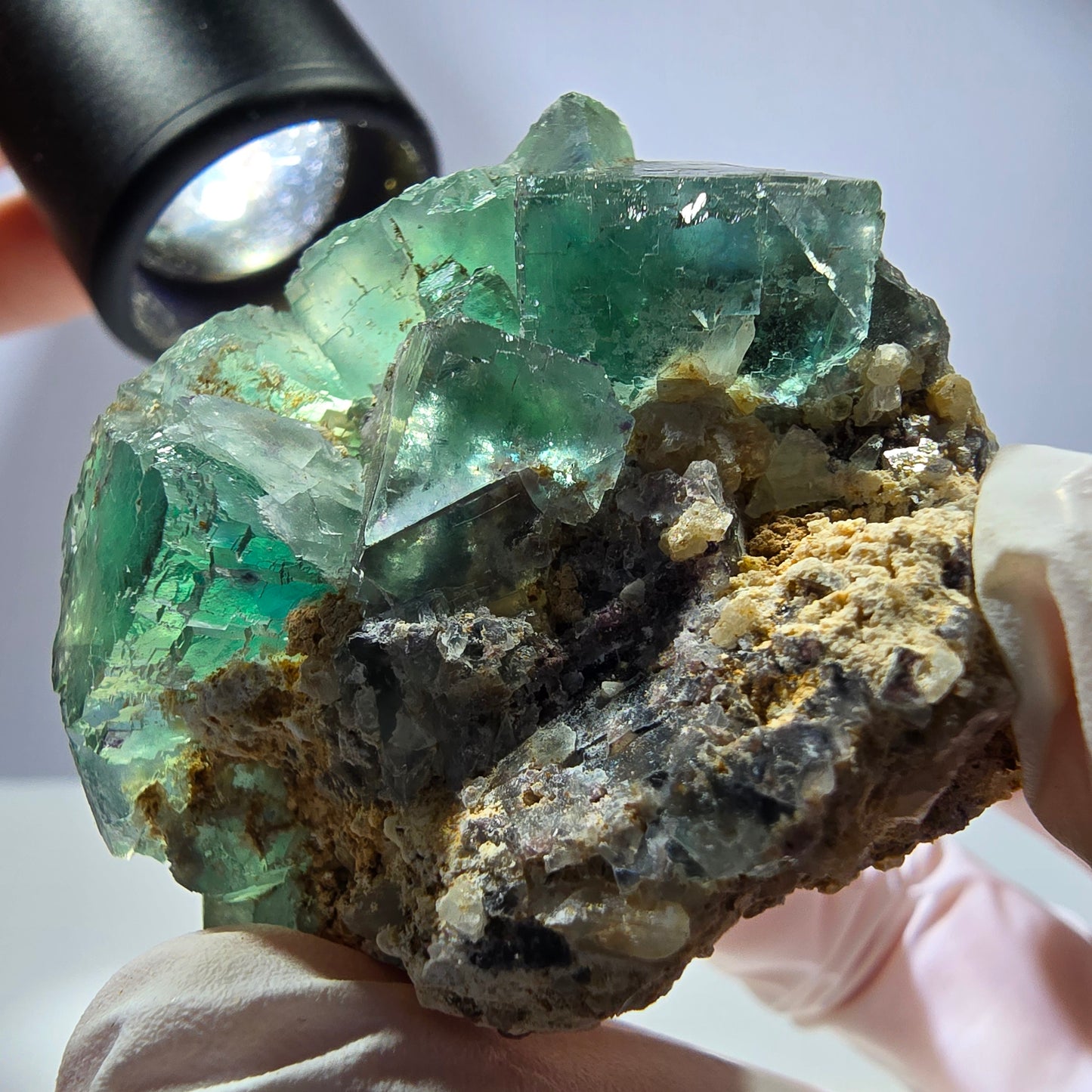 Spécimen de cube de fluorite fantôme transparente, vert parqueté, Okorusu, Namibie, 50 x 41 x 40 mm