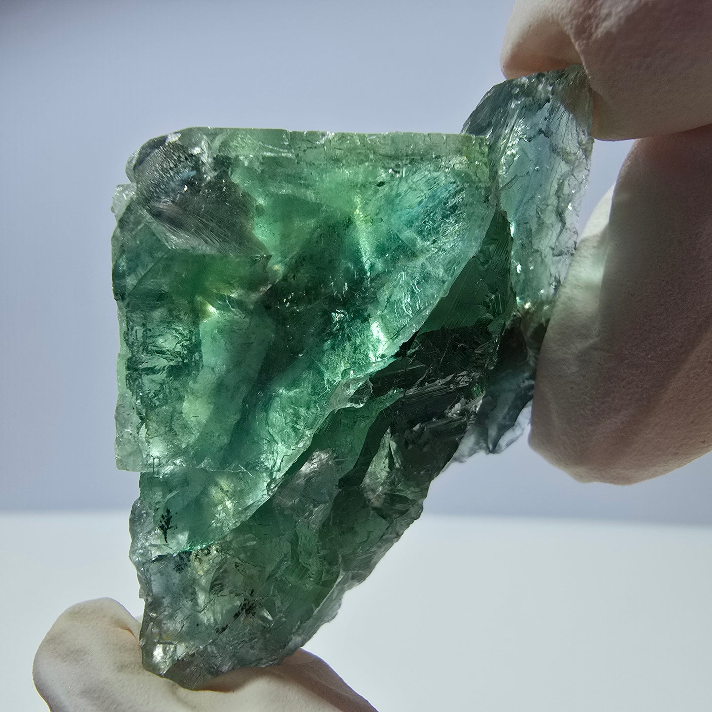 Spécimen de cube de fluorite fantôme transparente, vert parqueté, Okorusu, Namibie, 48 x 38 x 23 mm