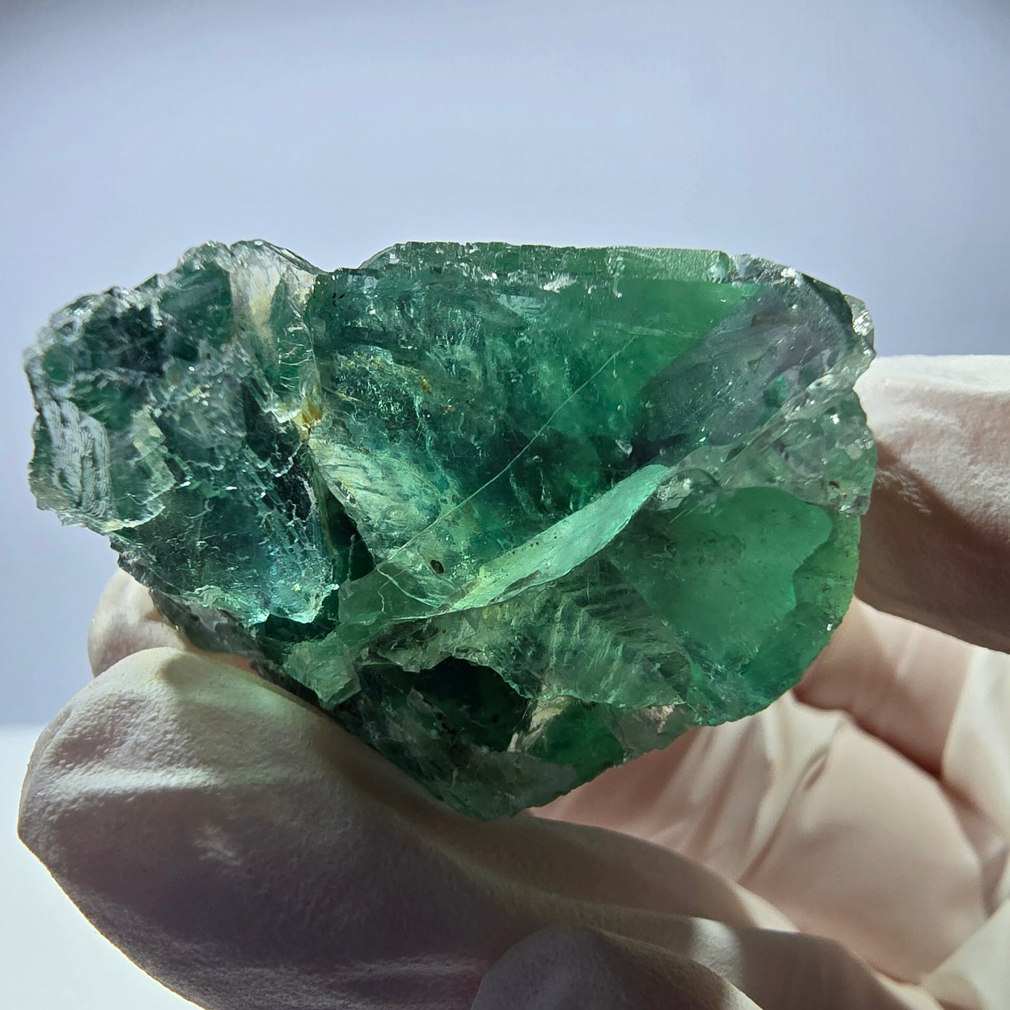 Spécimen de cube de fluorite fantôme transparente, vert parqueté, Okorusu, Namibie, 48 x 38 x 23 mm