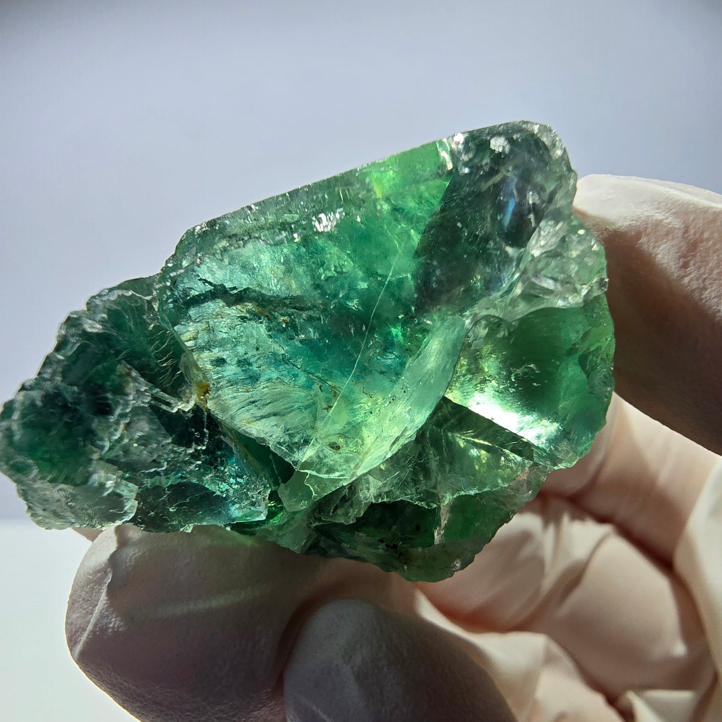 Spécimen de cube de fluorite fantôme transparente, vert parqueté, Okorusu, Namibie, 48 x 38 x 23 mm