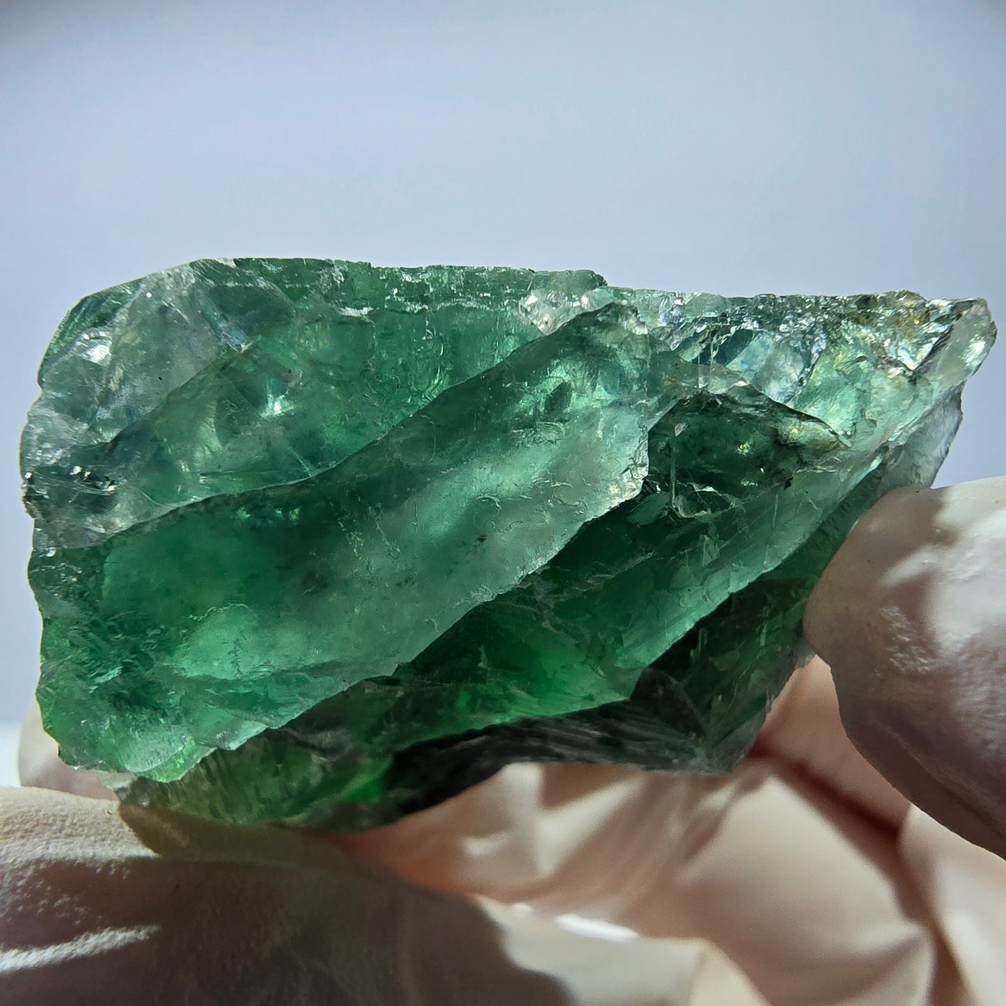 Spécimen de cube de fluorite fantôme transparente, vert parqueté, Okorusu, Namibie, 48 x 38 x 23 mm