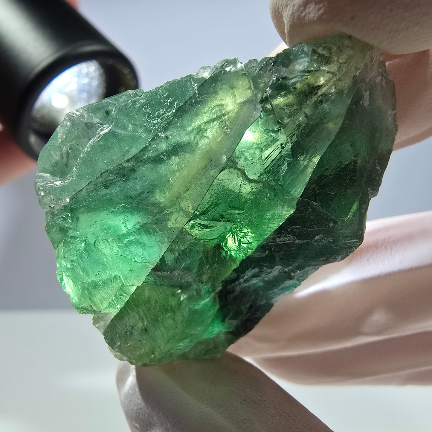 Spécimen de cube de fluorite fantôme transparente, vert parqueté, Okorusu, Namibie, 48 x 38 x 23 mm