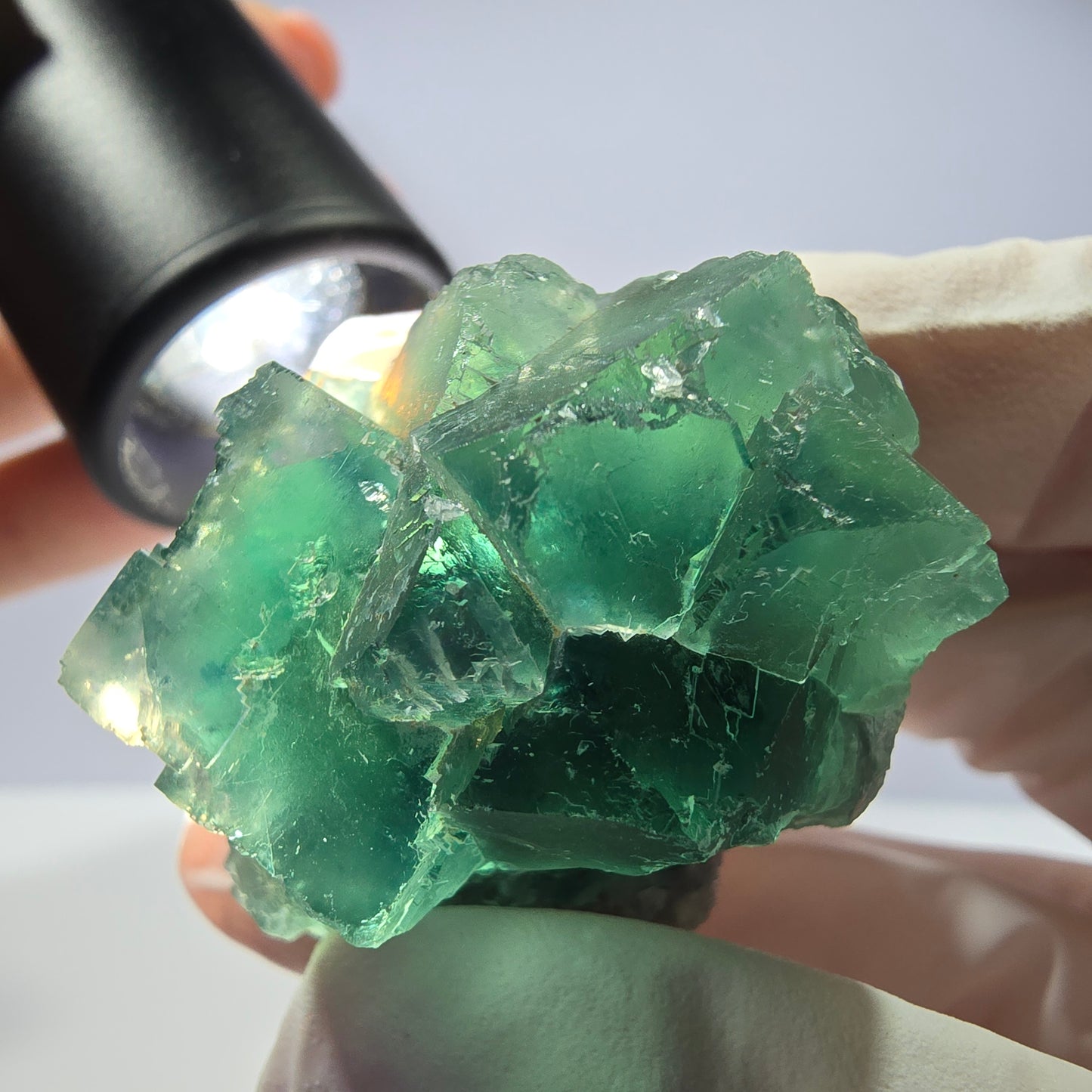 Spécimen de cube de fluorite fantôme transparente, vert parqueté, Okorusu, Namibie, 46 x 31 x 30 mm