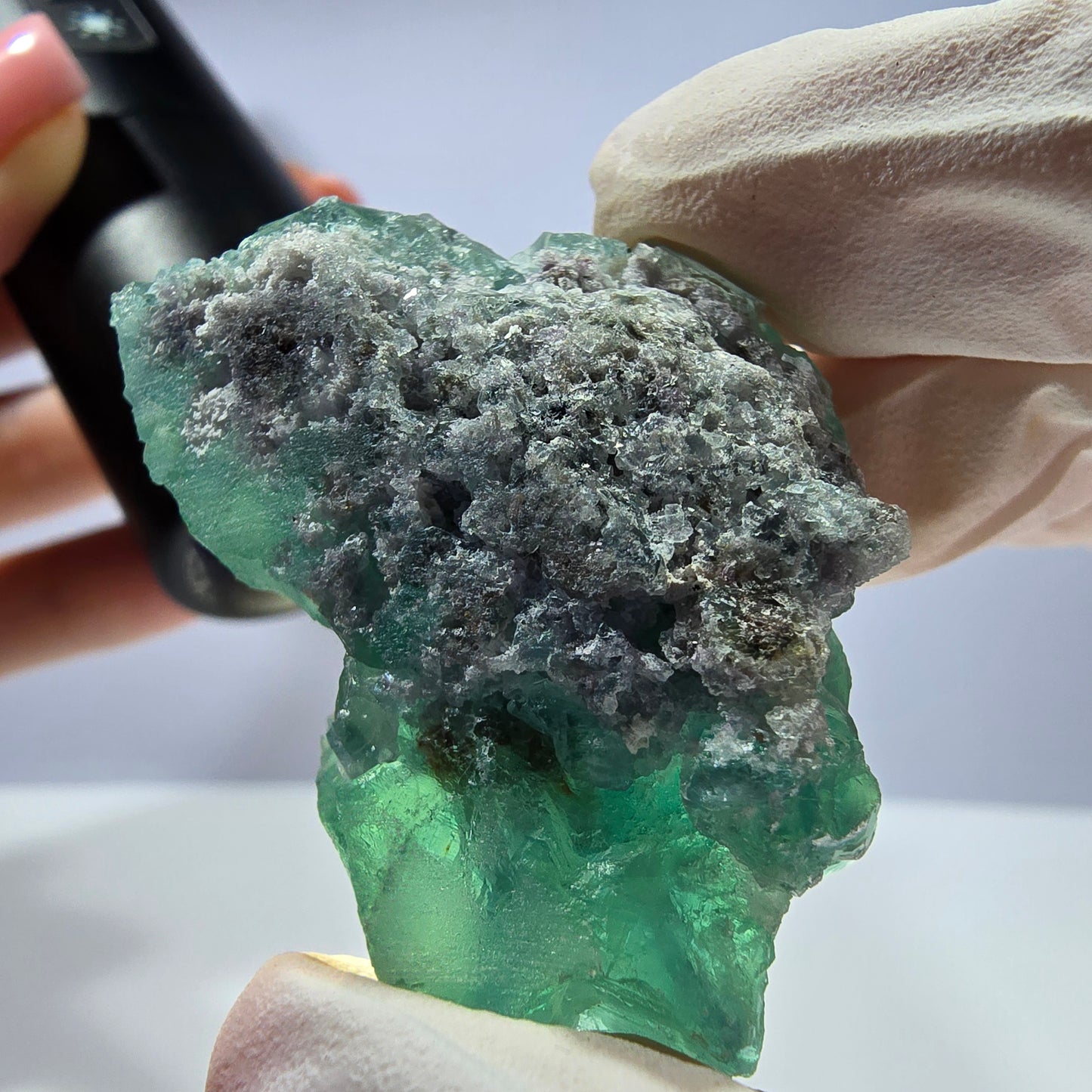 Spécimen de cube de fluorite fantôme transparente, vert parqueté, Okorusu, Namibie, 46 x 31 x 30 mm