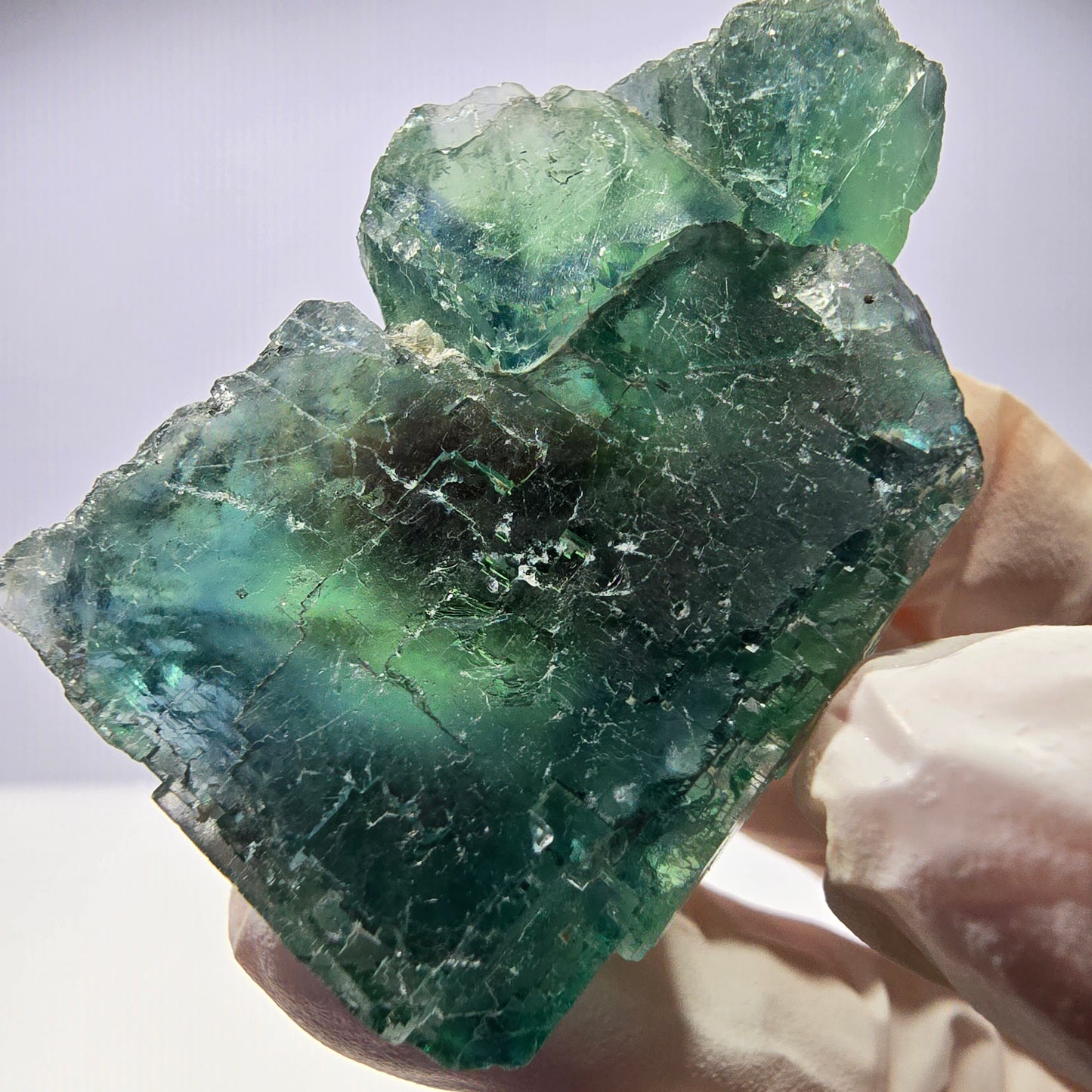Spécimen de cube de fluorite fantôme transparente, vert parqueté, Okorusu, Namibie, 53 x 33 x 22 mm