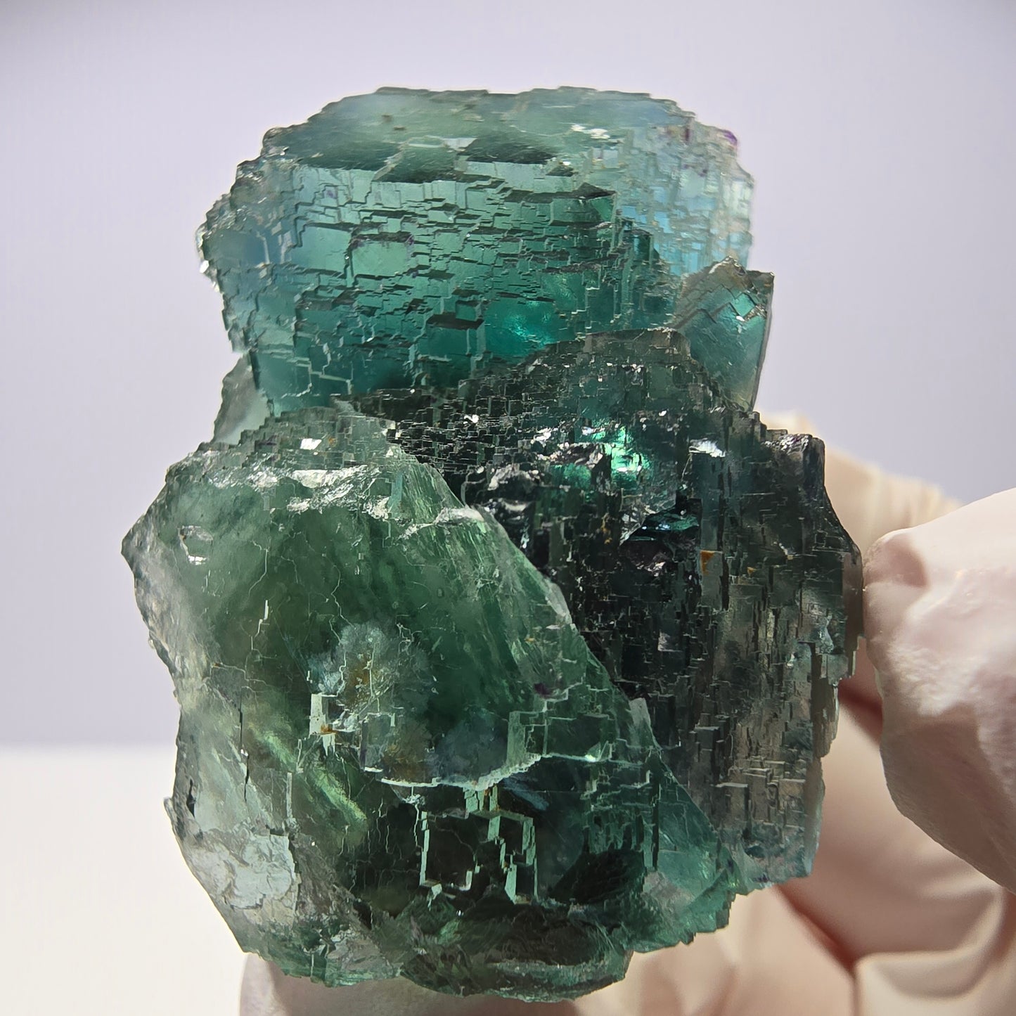 Spécimen de cube de fluorite fantôme transparente, parqueté vert Okorusu, Namibie 49 x 31 x 31 mm