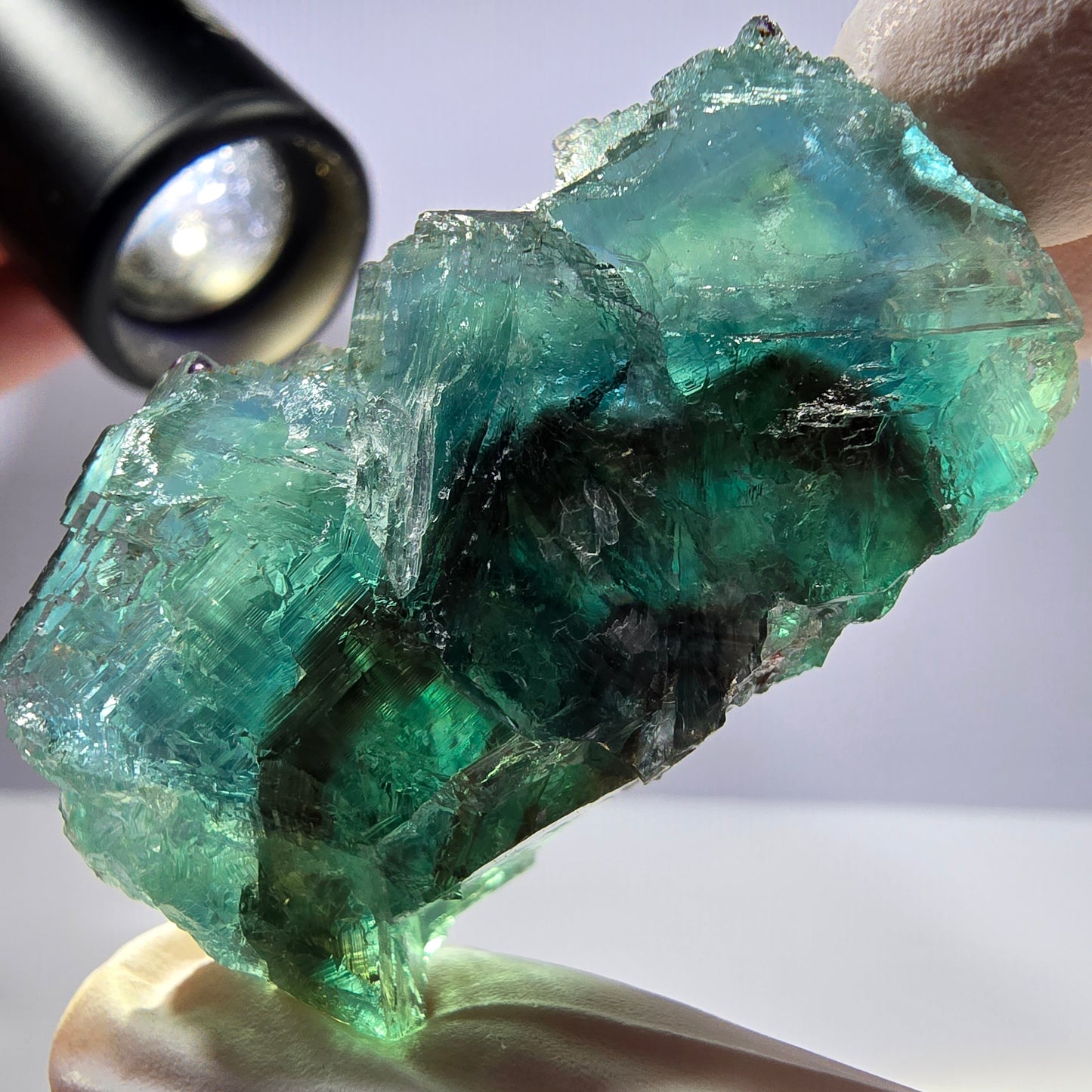 Spécimen de cube de fluorite fantôme transparente, parqueté vert Okorusu, Namibie 49 x 31 x 31 mm