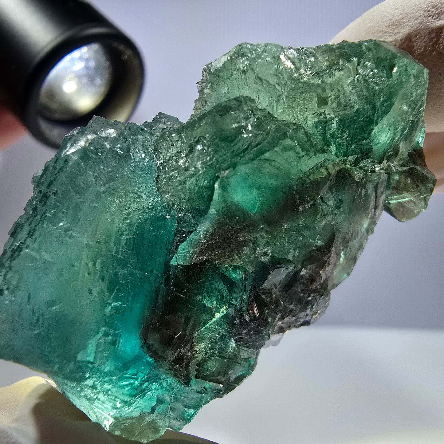 Spécimen de cube de fluorite fantôme transparente, parqueté vert Okorusu, Namibie 49 x 31 x 31 mm
