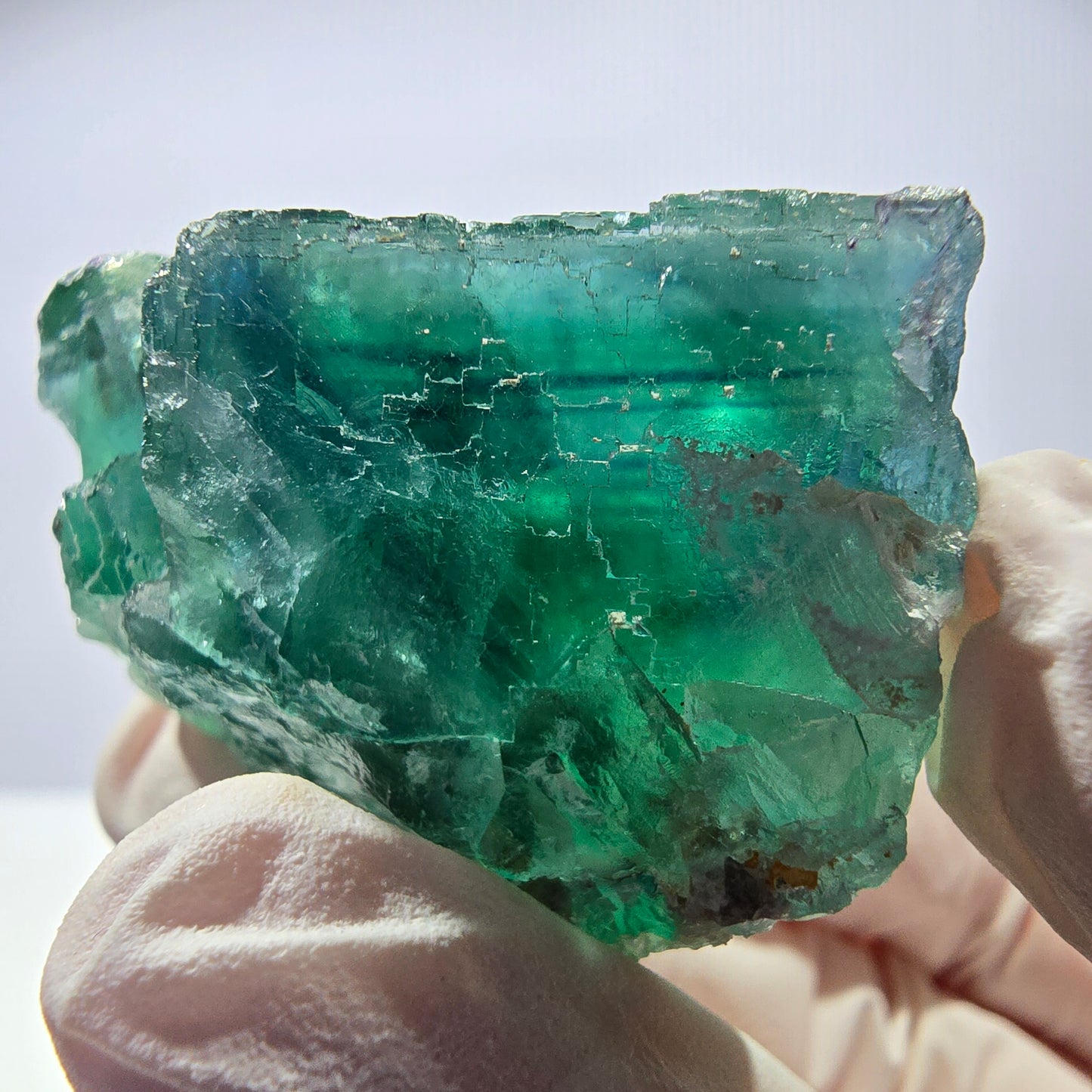 Spécimen de cube de fluorite fantôme transparente, vert parqueté, Okorusu, Namibie, 44 x 32 x 22 mm
