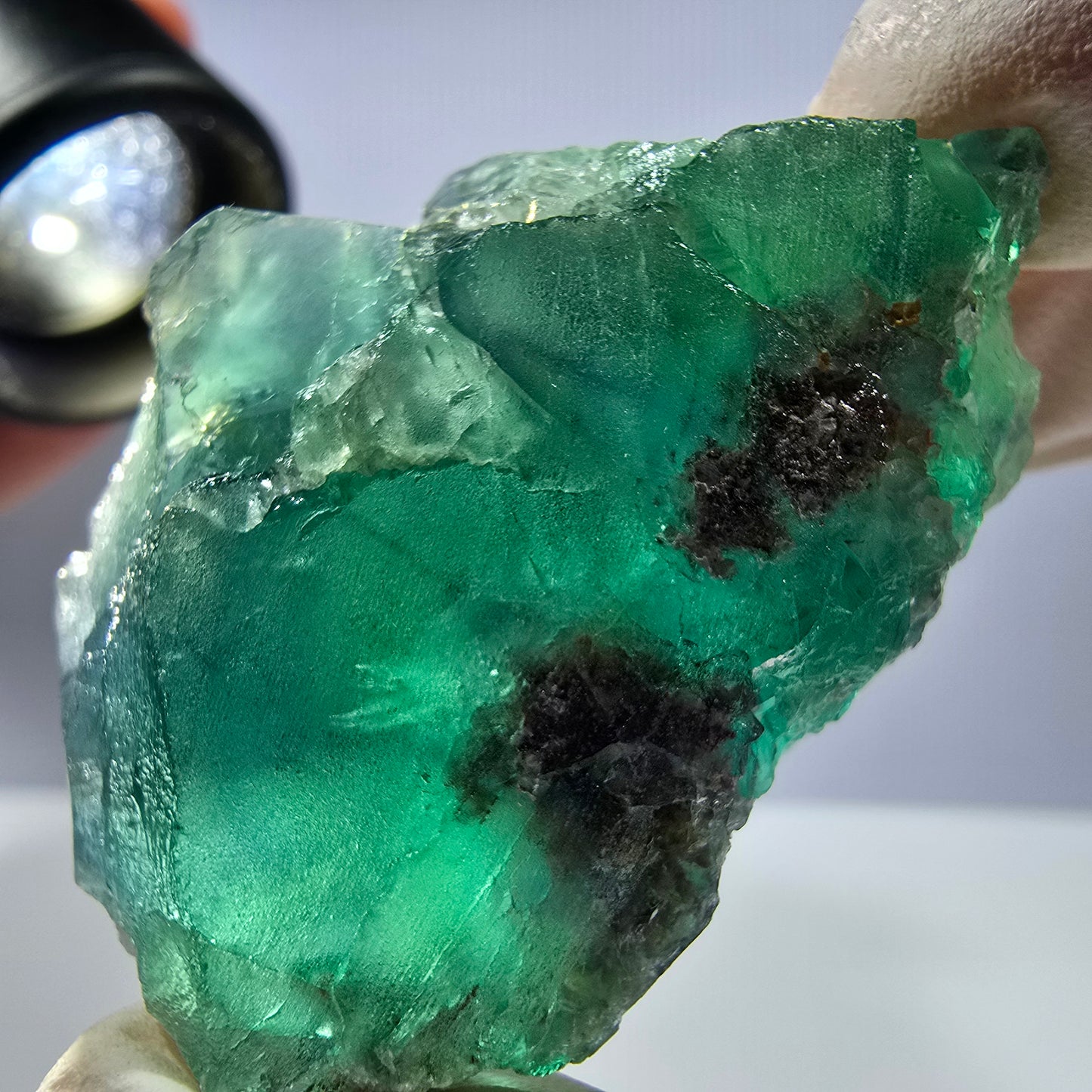 Spécimen de cube de fluorite fantôme transparente, vert parqueté, Okorusu, Namibie, 44 x 32 x 22 mm