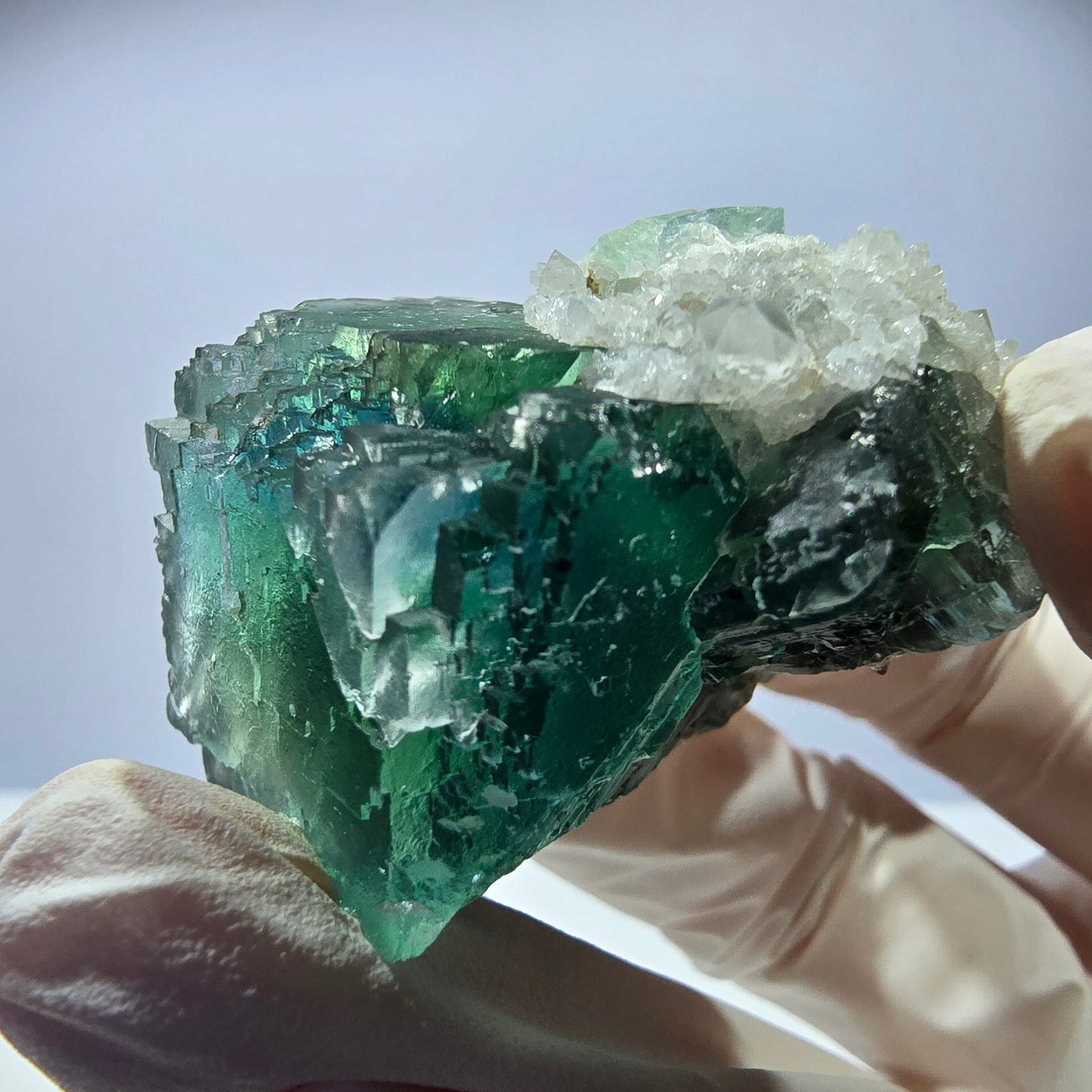 Rare cube de fluorite fantôme, spécimen de quartz vert Okorusu, Namibie, 44 x 40 x 29 mm