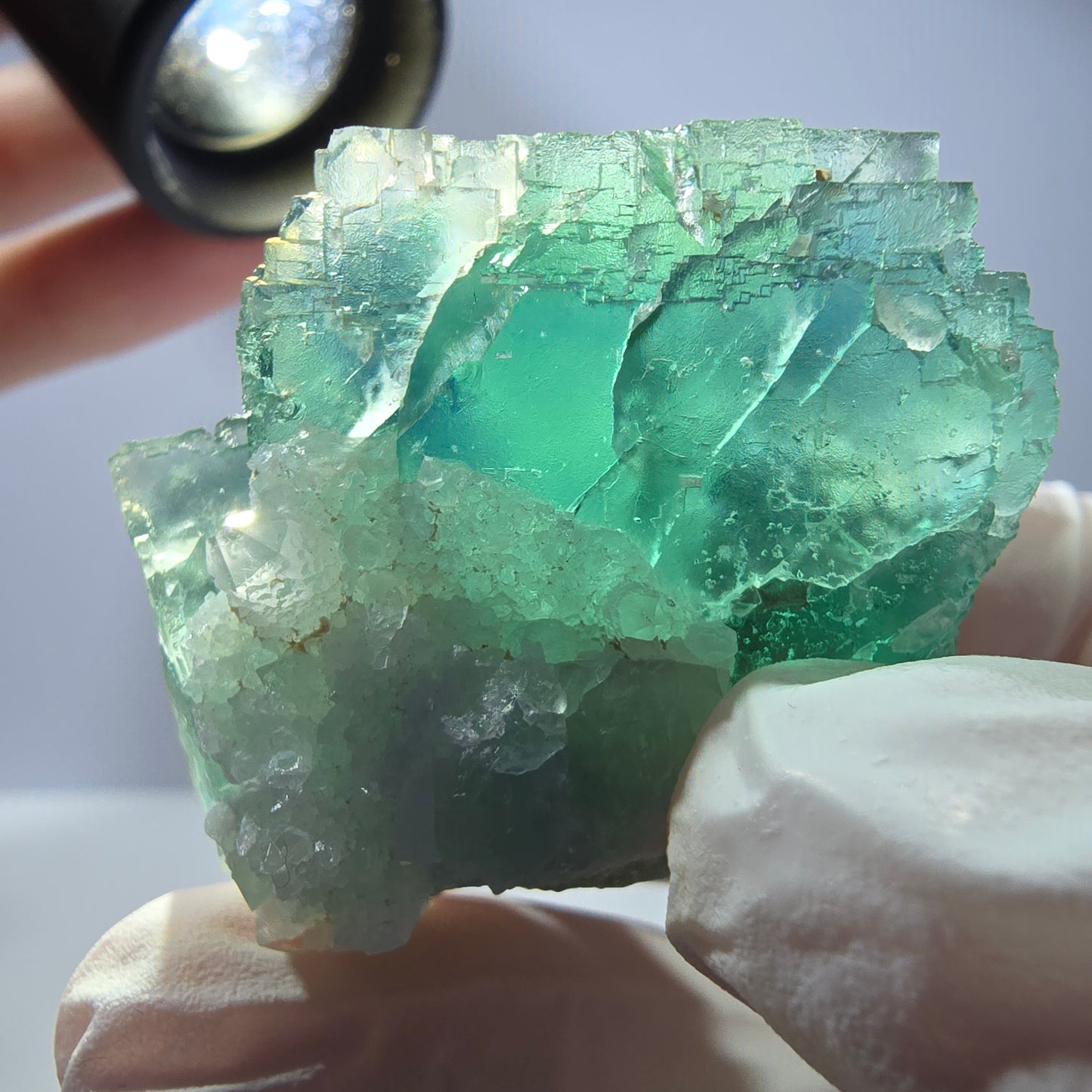 Rare cube de fluorite fantôme, spécimen de quartz vert Okorusu, Namibie, 44 x 40 x 29 mm
