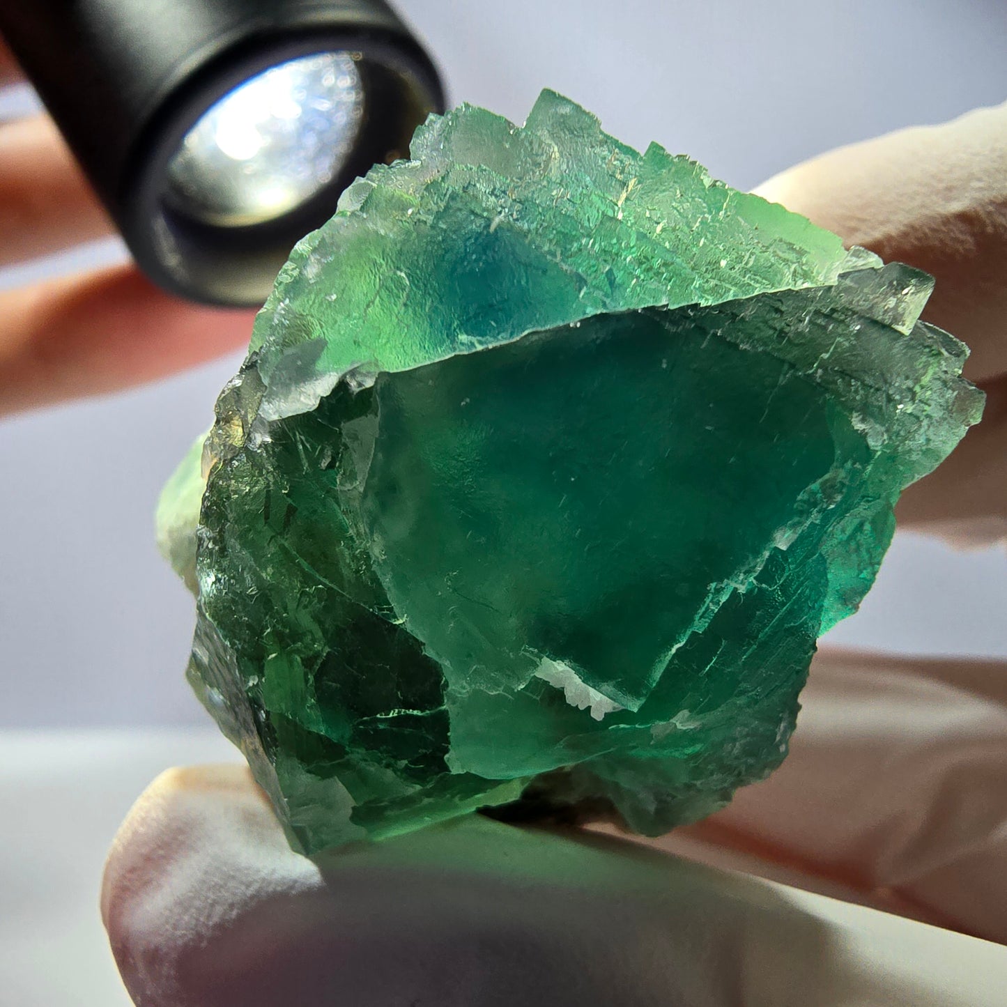Rare cube de fluorite fantôme, spécimen de quartz vert Okorusu, Namibie, 44 x 40 x 29 mm