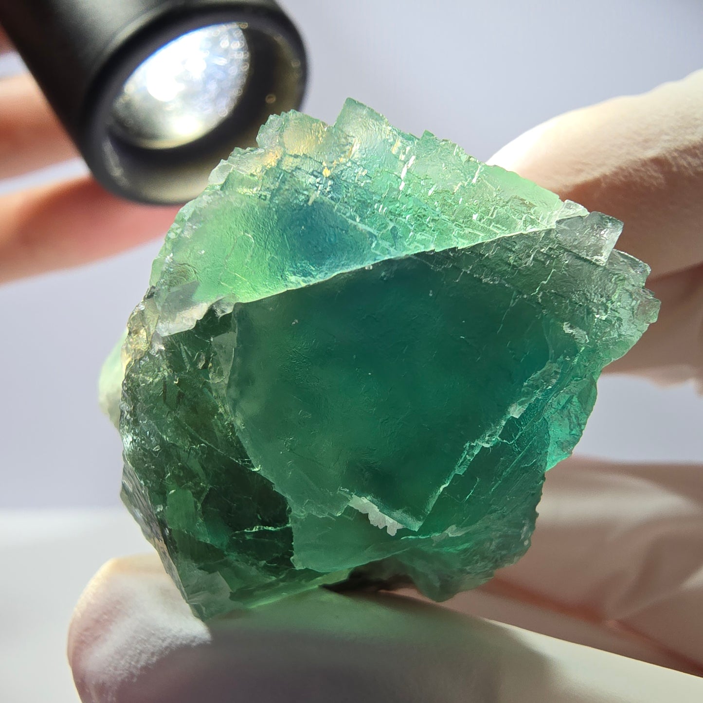 Rare cube de fluorite fantôme, spécimen de quartz vert Okorusu, Namibie, 44 x 40 x 29 mm