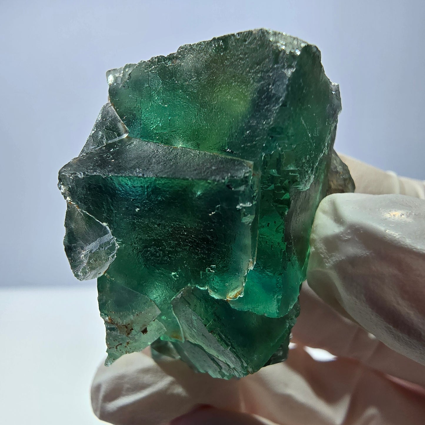 Spécimen de cube de fluorite fantôme transparente, vert parqueté, Okorusu, Namibie, 48 x 29 x 25 mm