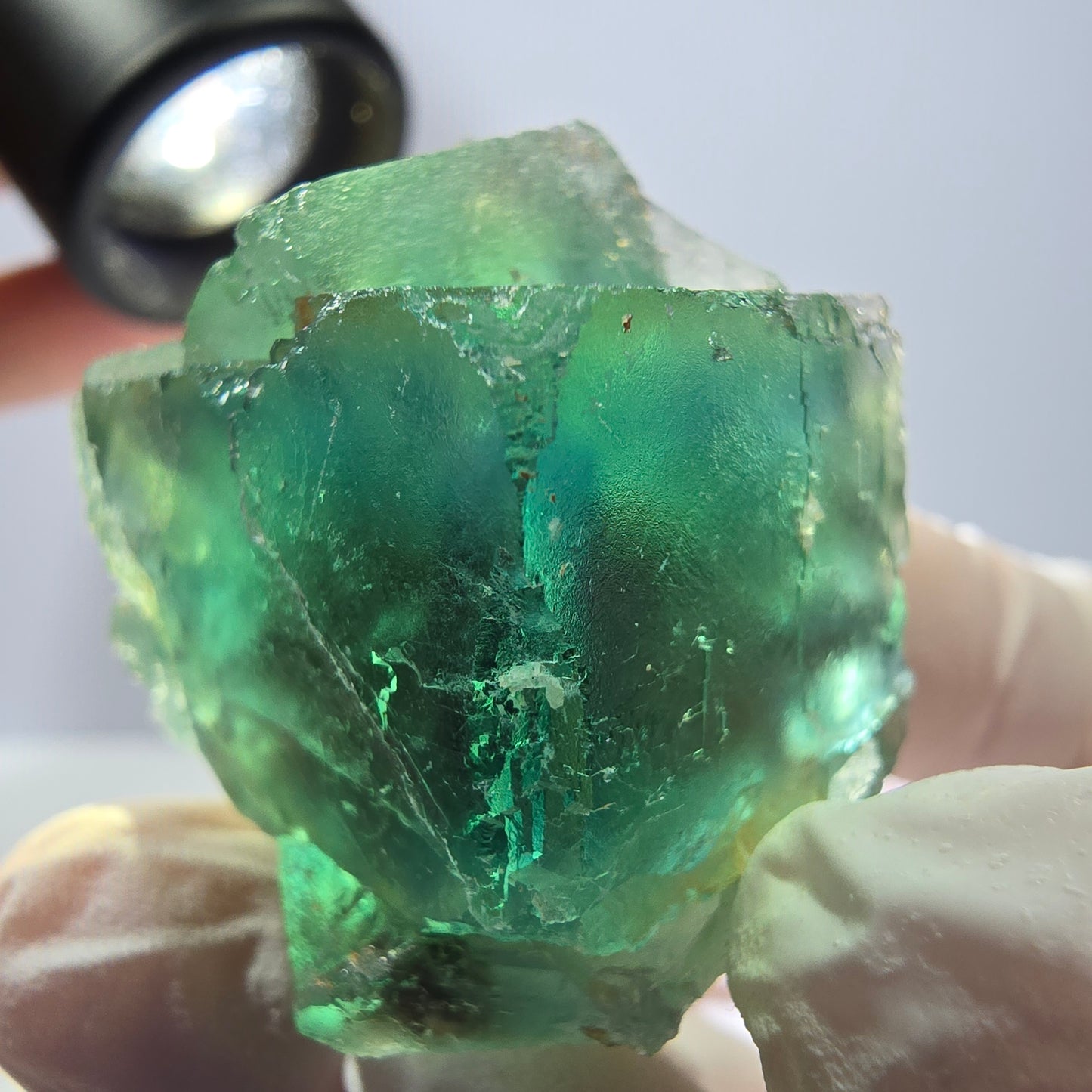 Spécimen de cube de fluorite fantôme transparente, vert parqueté, Okorusu, Namibie, 48 x 29 x 25 mm