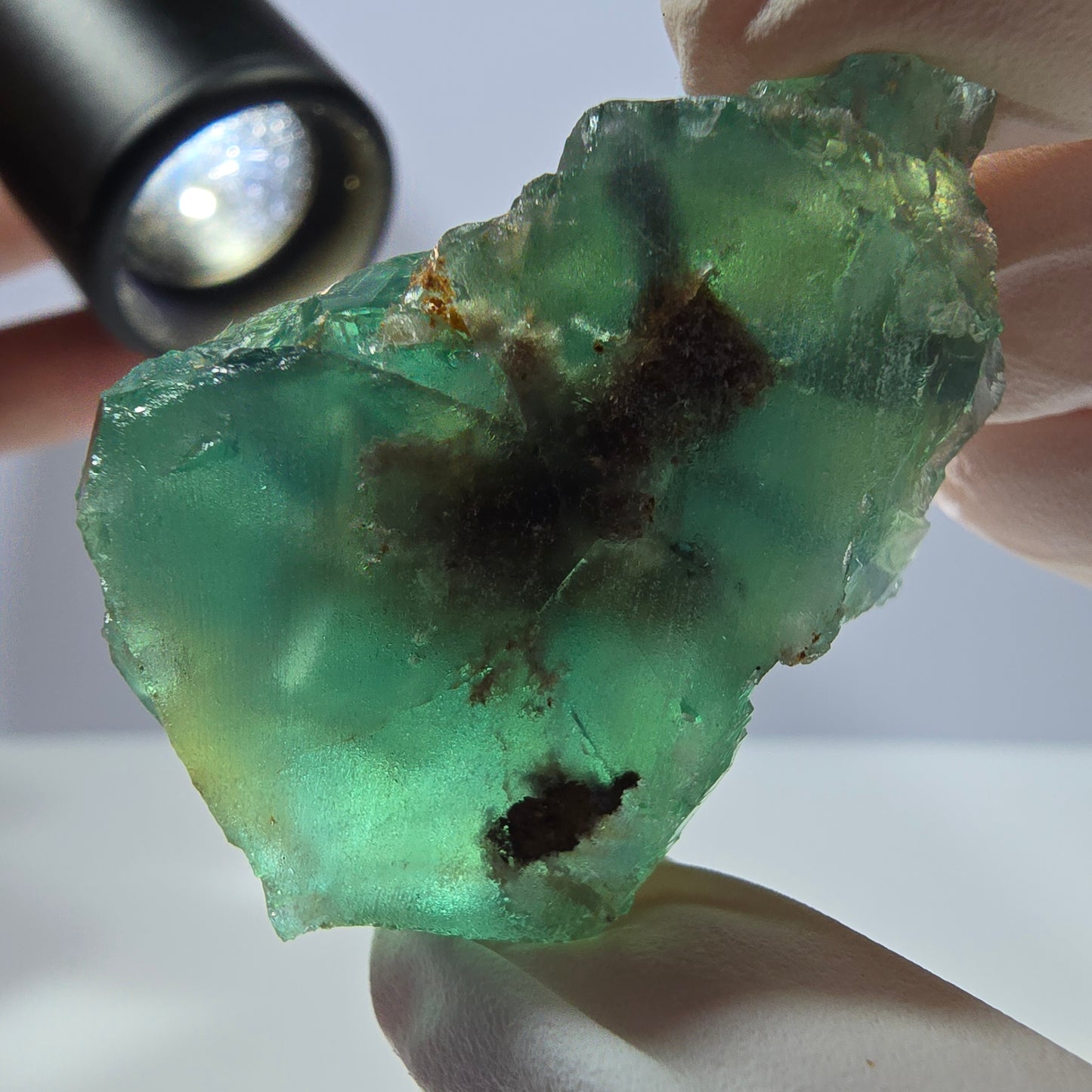 Spécimen de cube de fluorite fantôme transparente, vert parqueté, Okorusu, Namibie, 48 x 29 x 25 mm