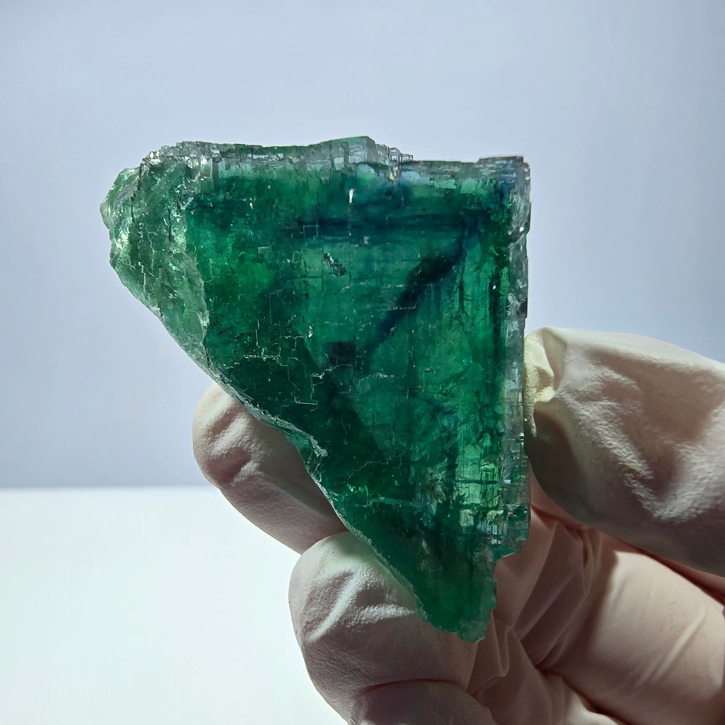 Spécimen de cube de fluorite fantôme transparente, vert parqueté, Okorusu, Namibie, 50 x 30 x 22 mm